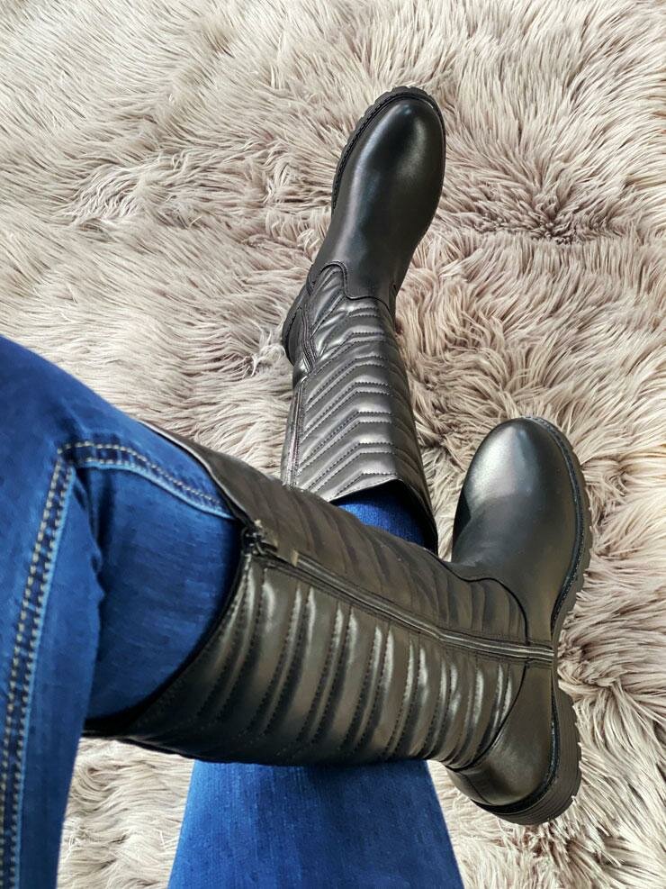 Serenity Black Faux Leather Padded Calf Boots