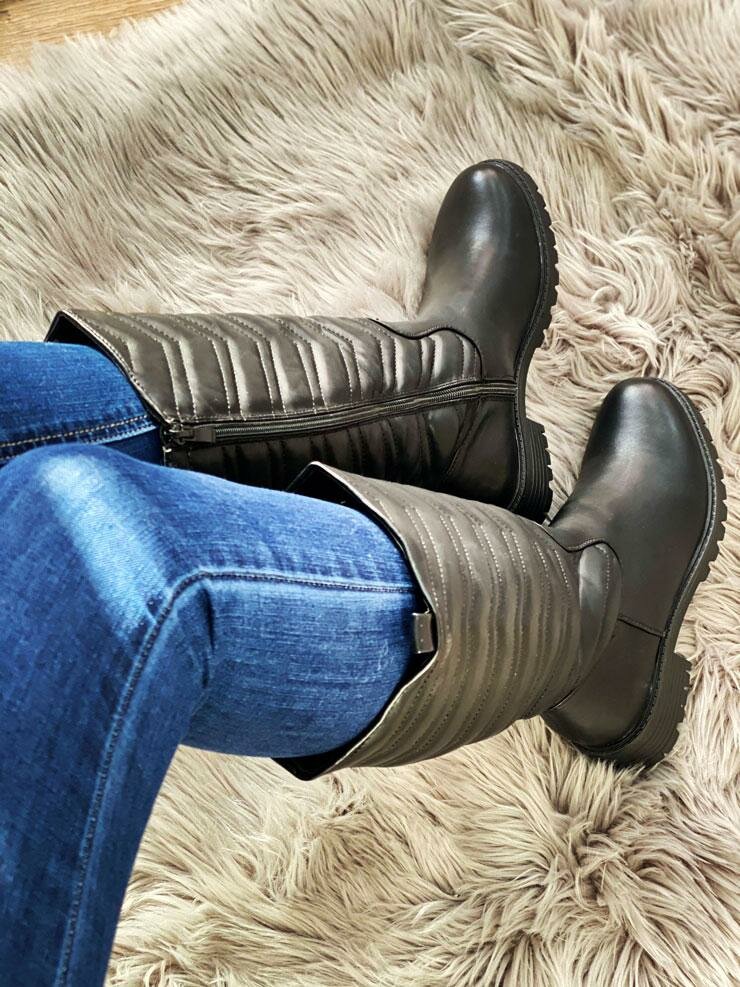 Serenity Black Faux Leather Padded Calf Boots