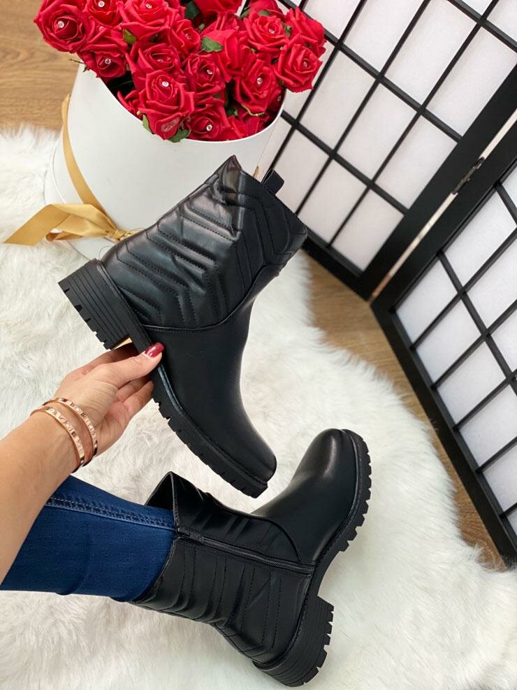 Willow Black Faux Leather Padded Biker Boots