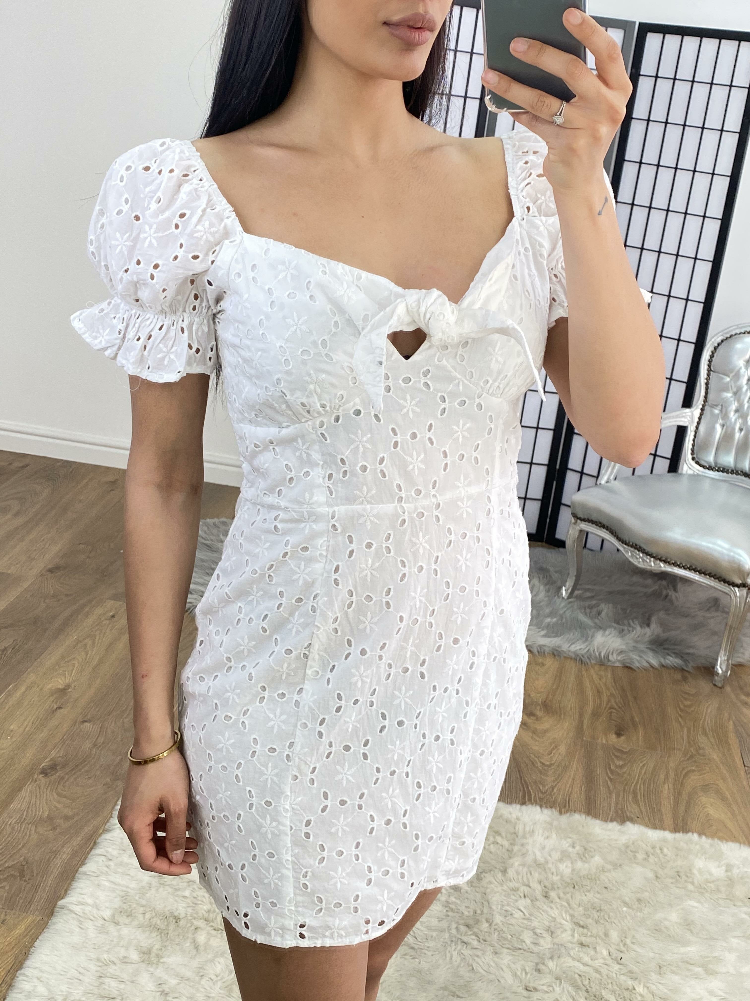 Mahina White Embroidery Anglaise Tie Bow Summer Dress