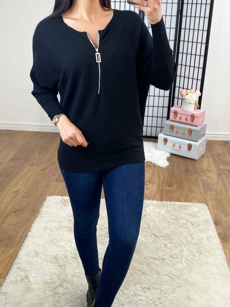 Brayden Lace Bow Back Diamante Zip Knitted Jumper