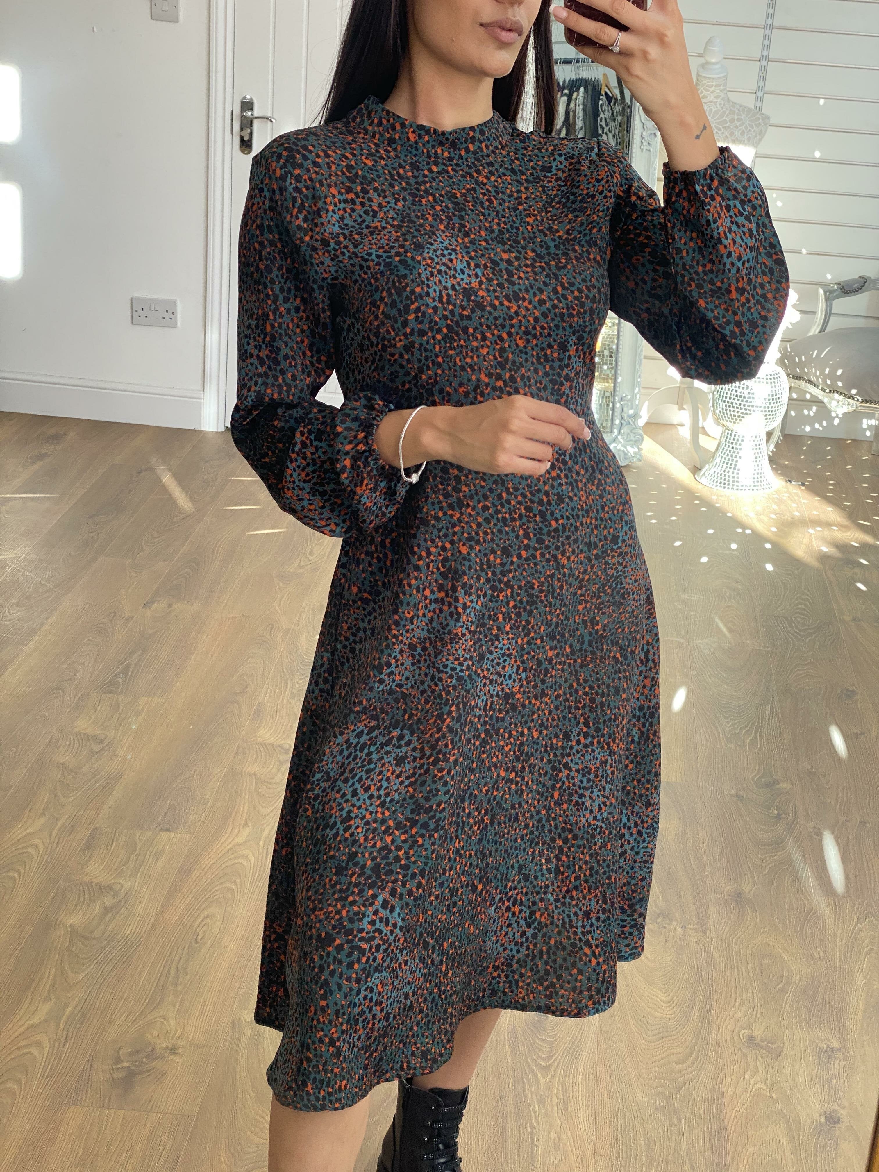 Josey Emerald Polka Print Chiffon Midi Swing Dress