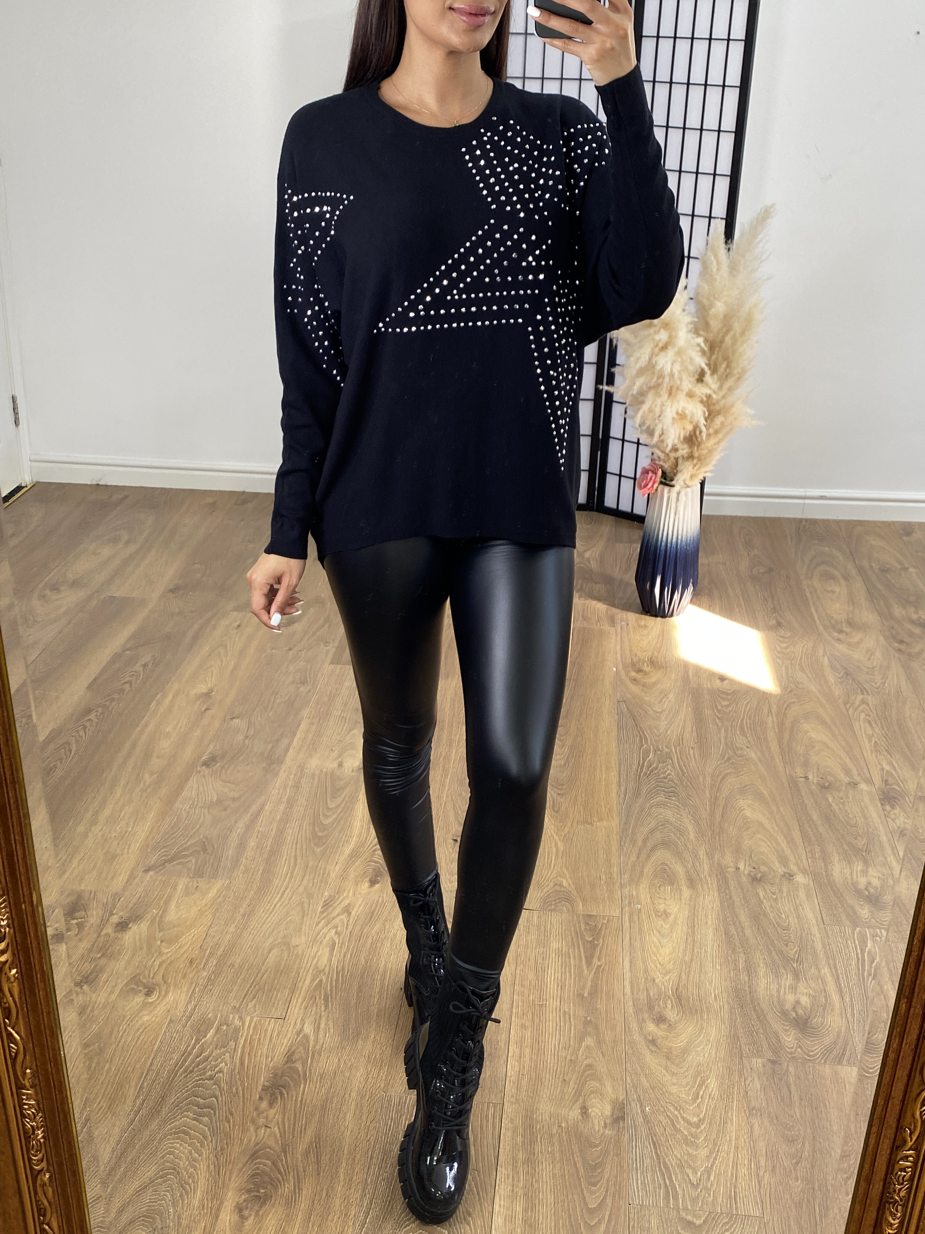 Belair Black Studded Star Thin Knit Jumper