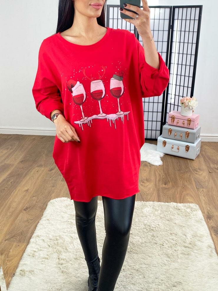 Malanie Reindeer Christmas Graphic Dipped Hem Sweatshirt