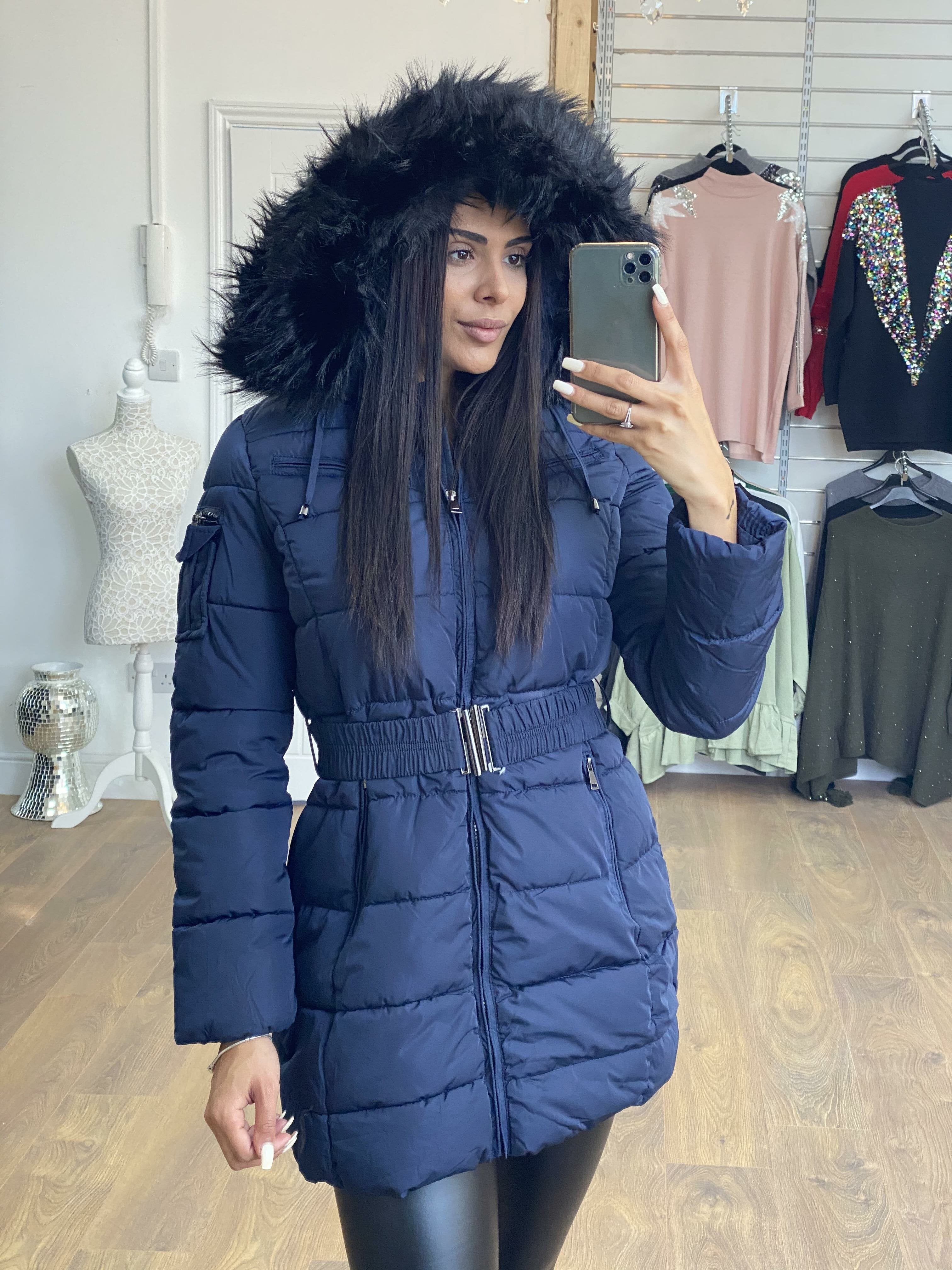 Trixie Navy Faux Fur Hooded Coat