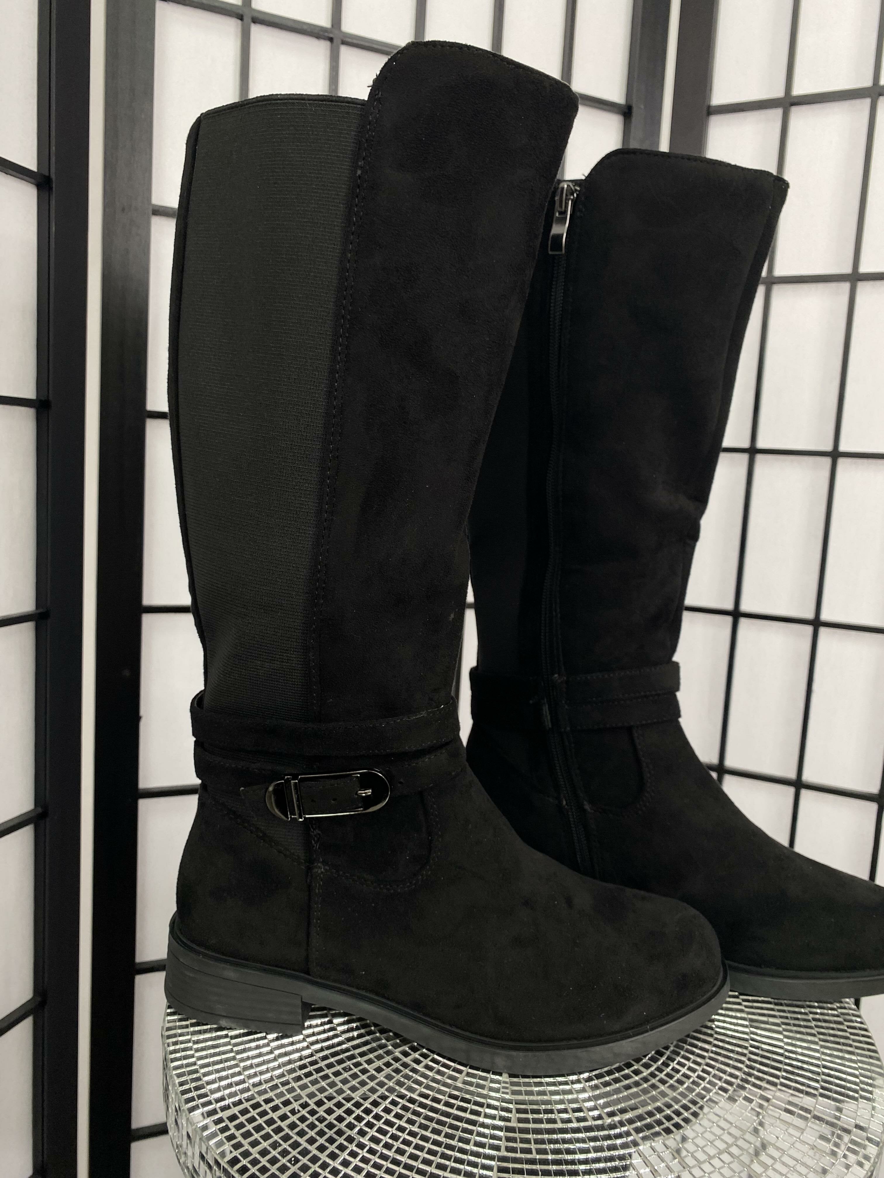 Karla Faux Suede Mid Buckle Elasticated Boots