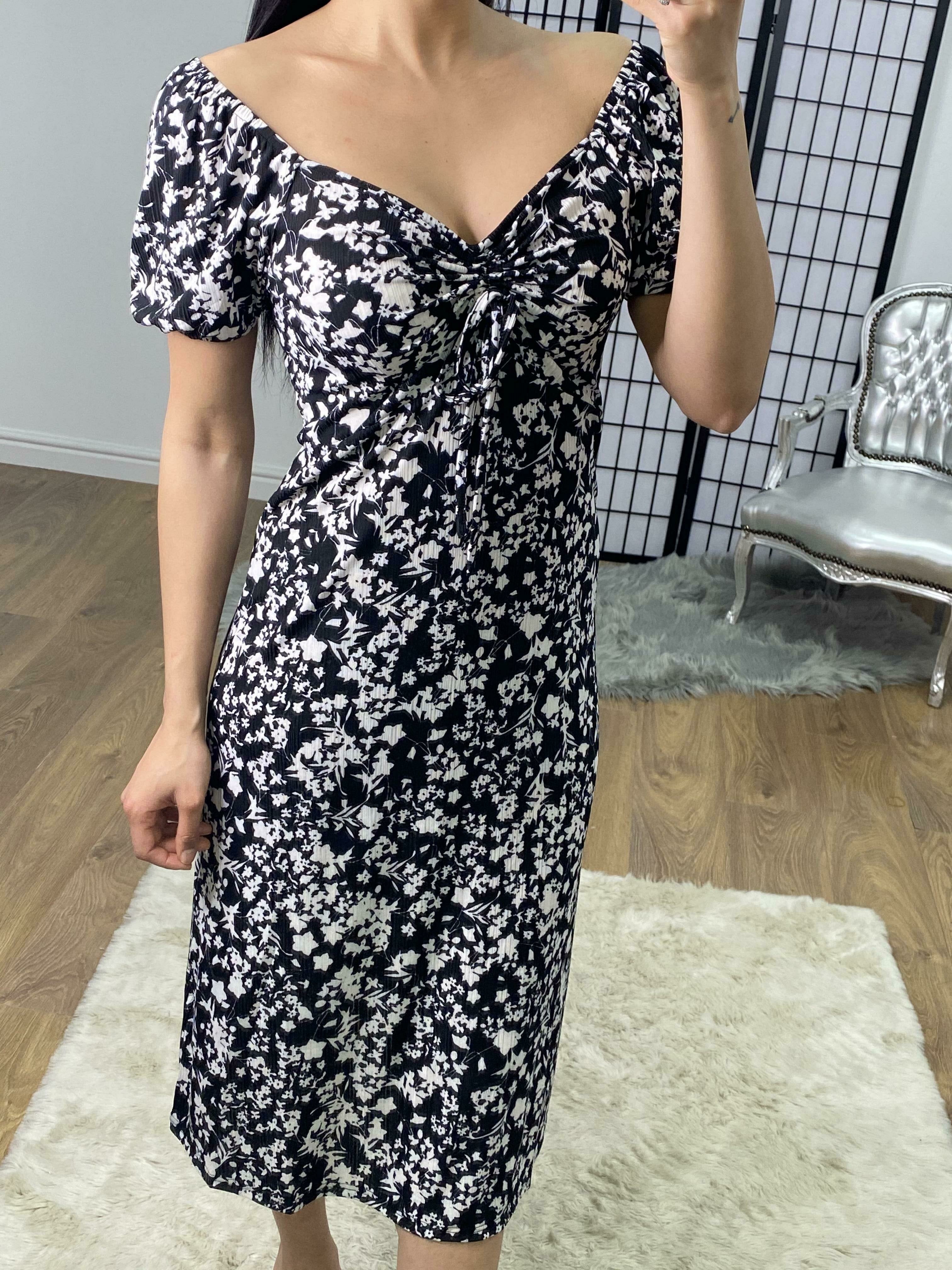 Monsoon Floral Print Black Sweetheart Midi Dress