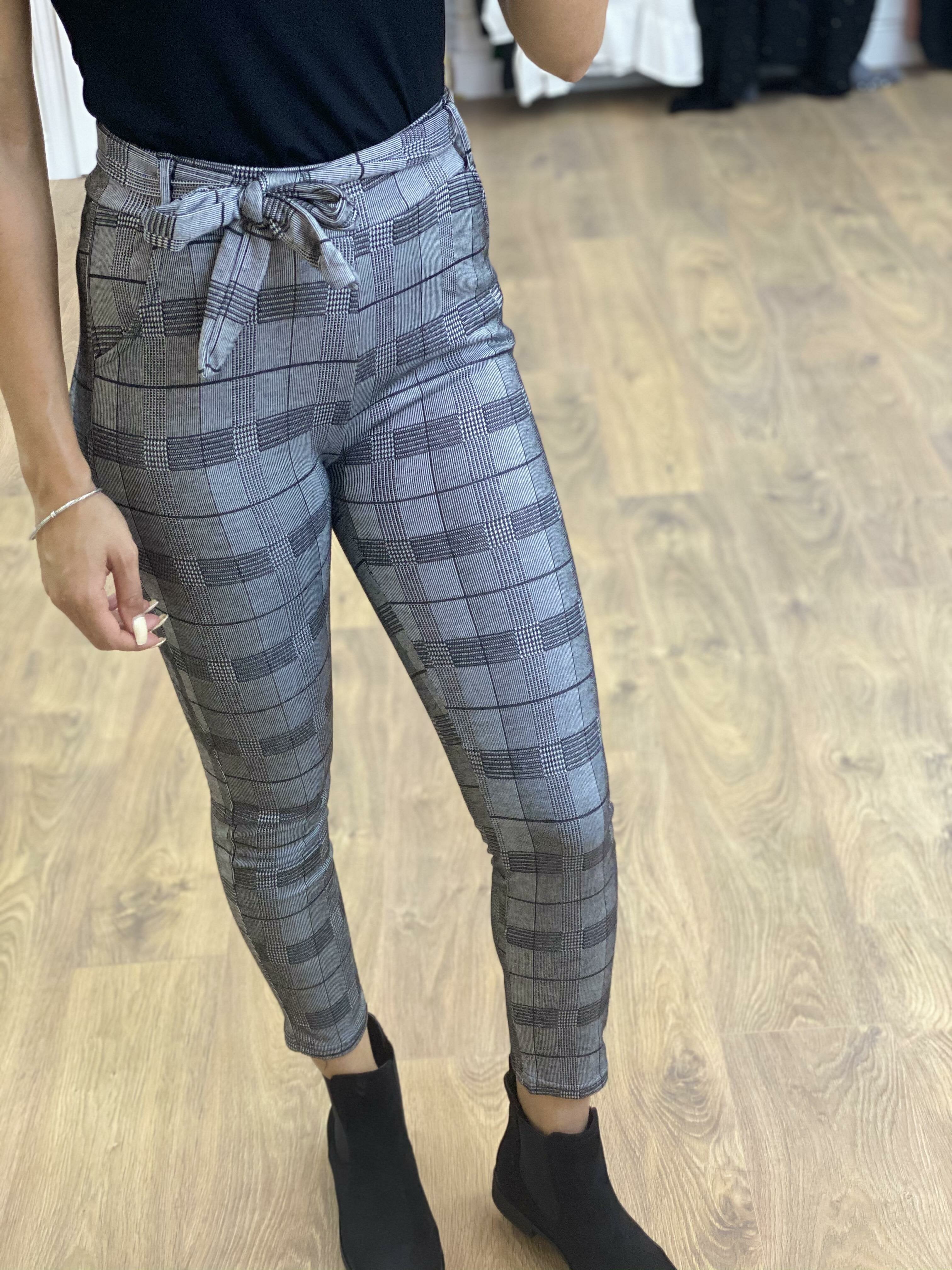 Fatima Tartan Print Tie Waist Trousers
