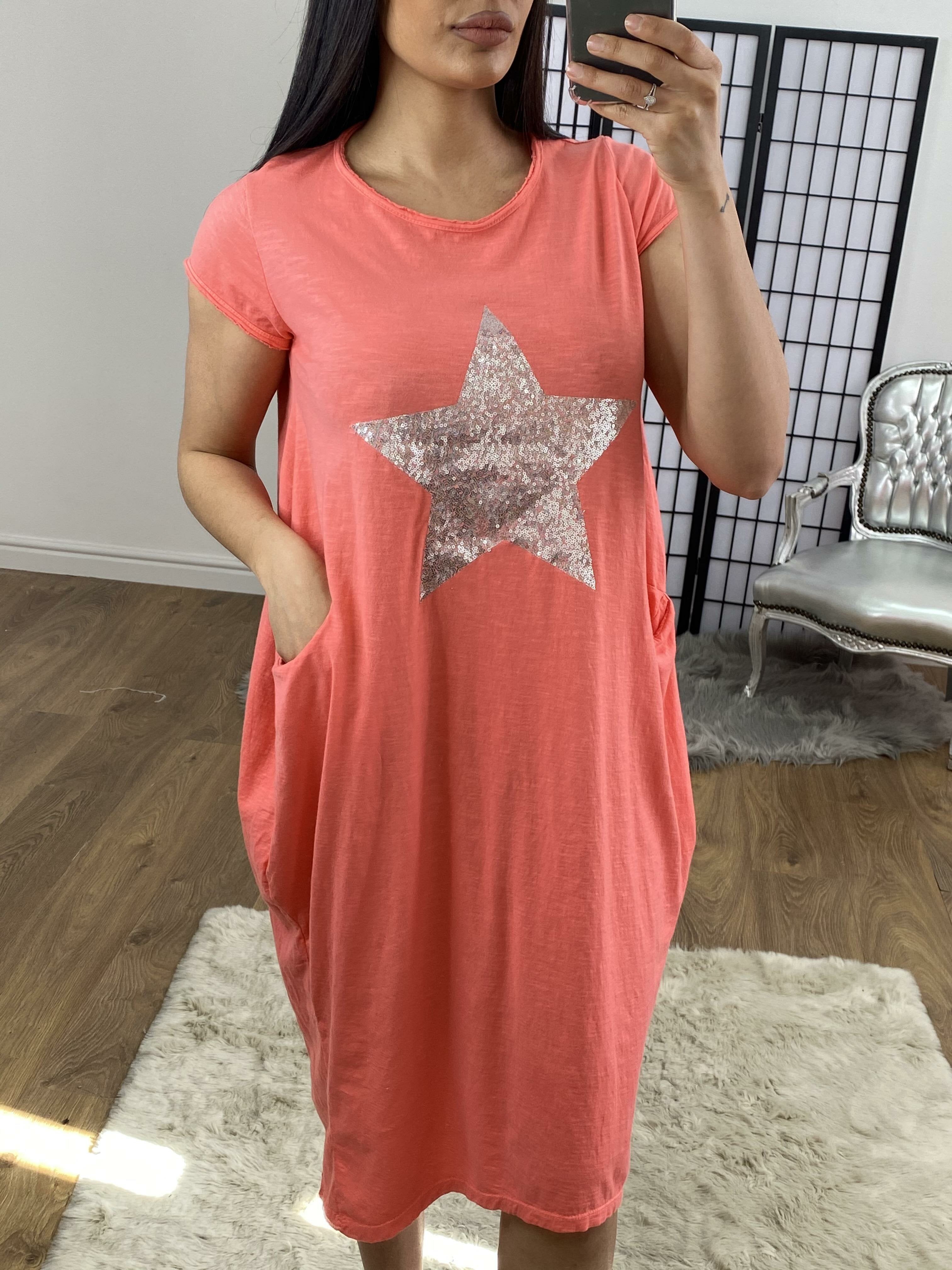 Samson Silver Sequin Star Detailed Pocket Midi Dress
