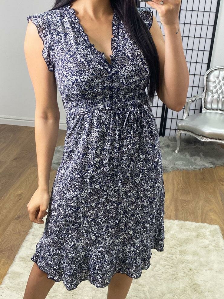 Apoline Paisley Navy Frill Tie Waist Dress