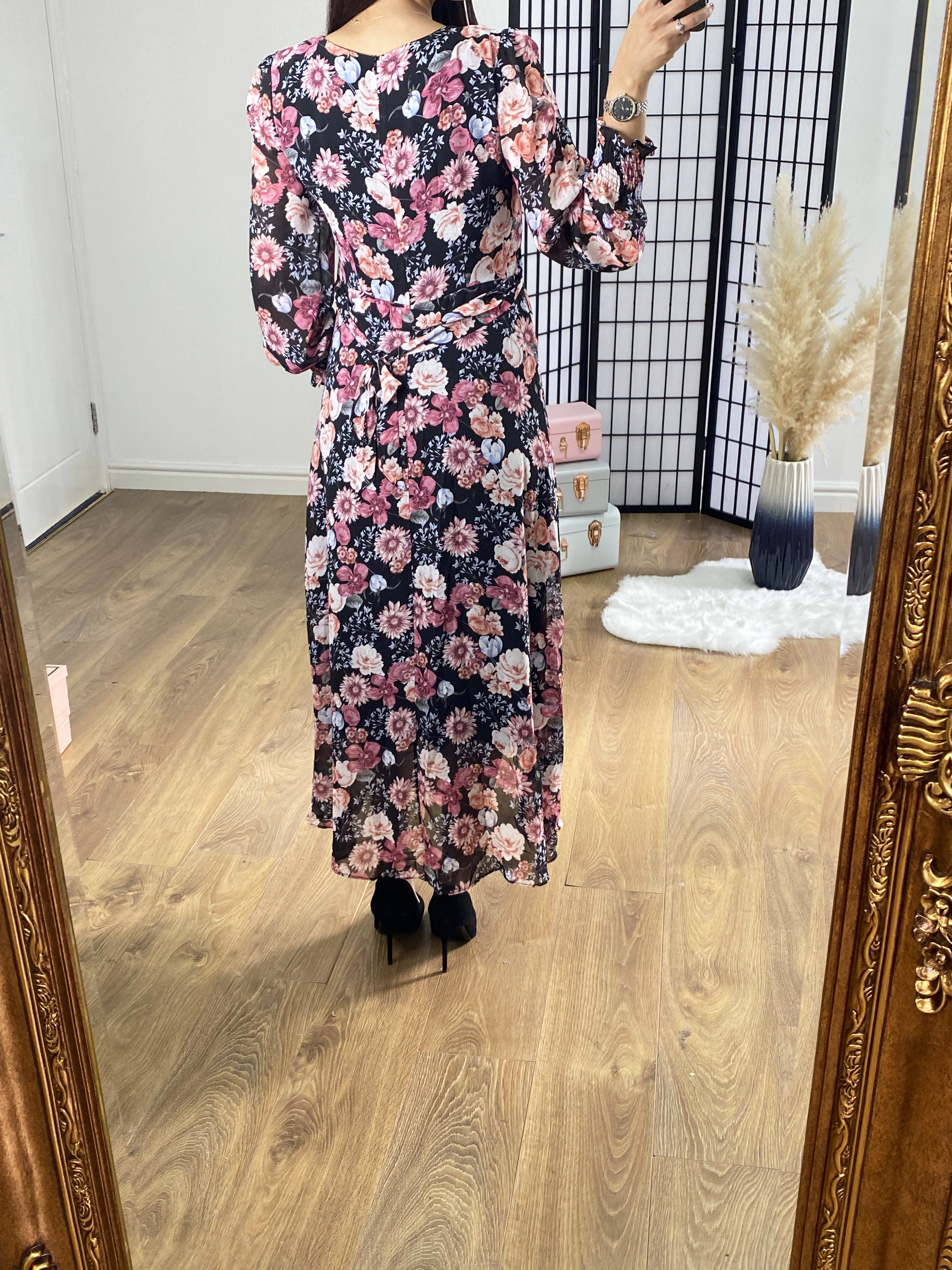 Modric Pink Floral Print Maxi Dress