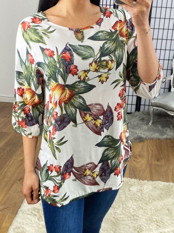 Yanis Floral White Loose Fit Top