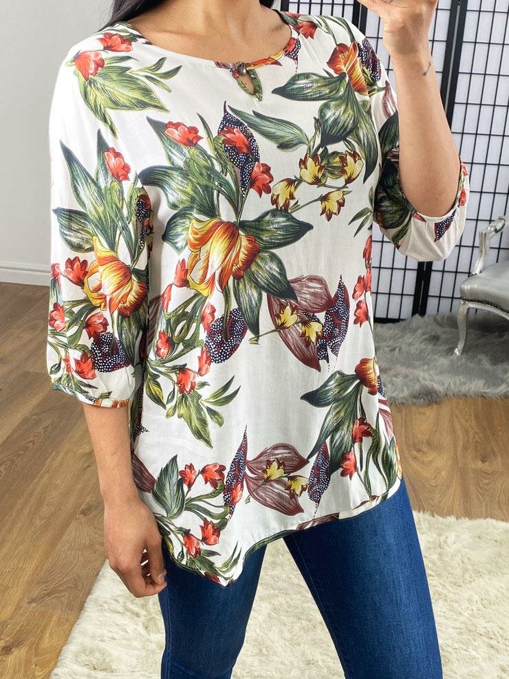 Yanis Floral White Loose Fit Top