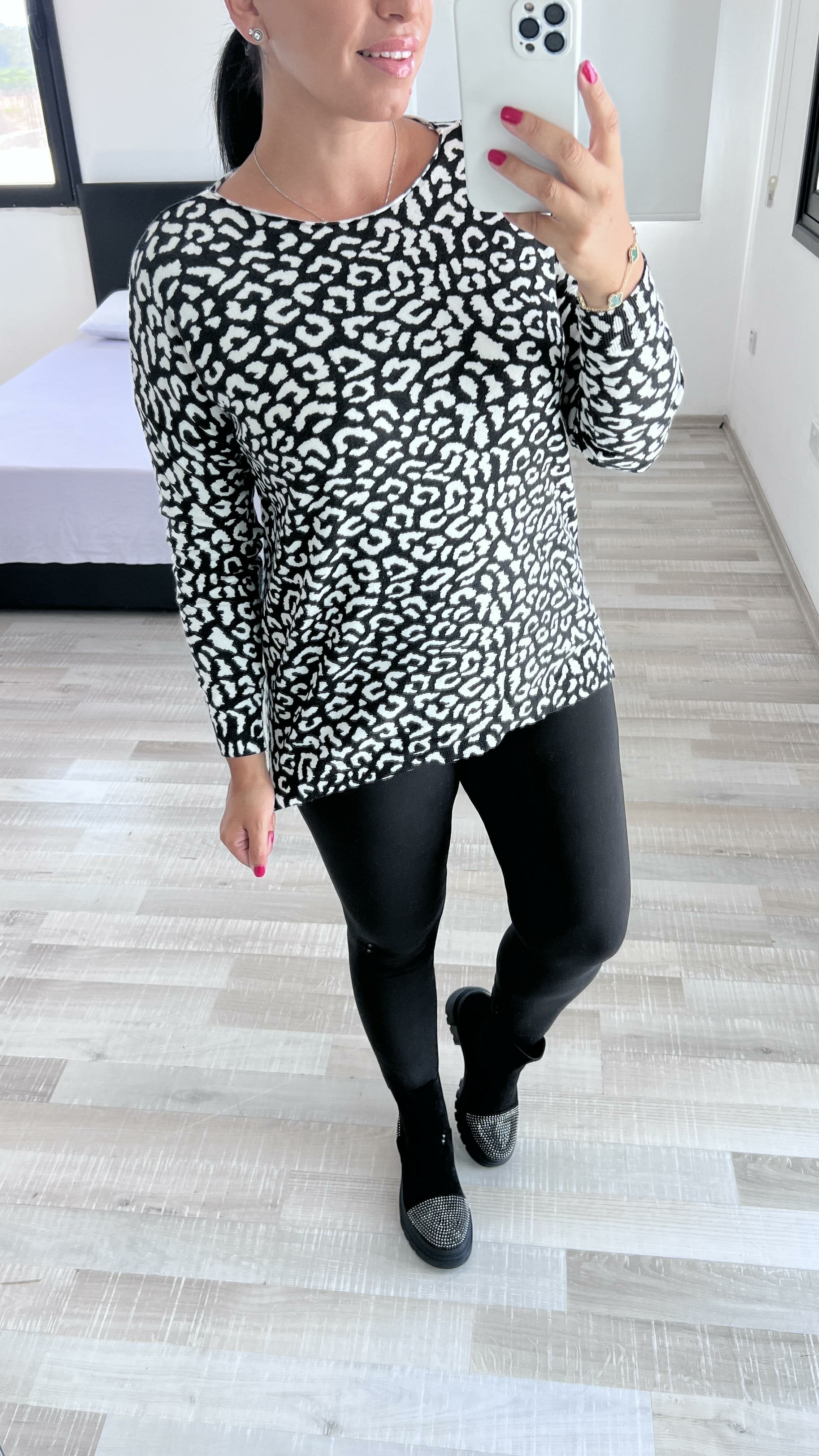 Harrington Leopard Print Wide Neck Jumper