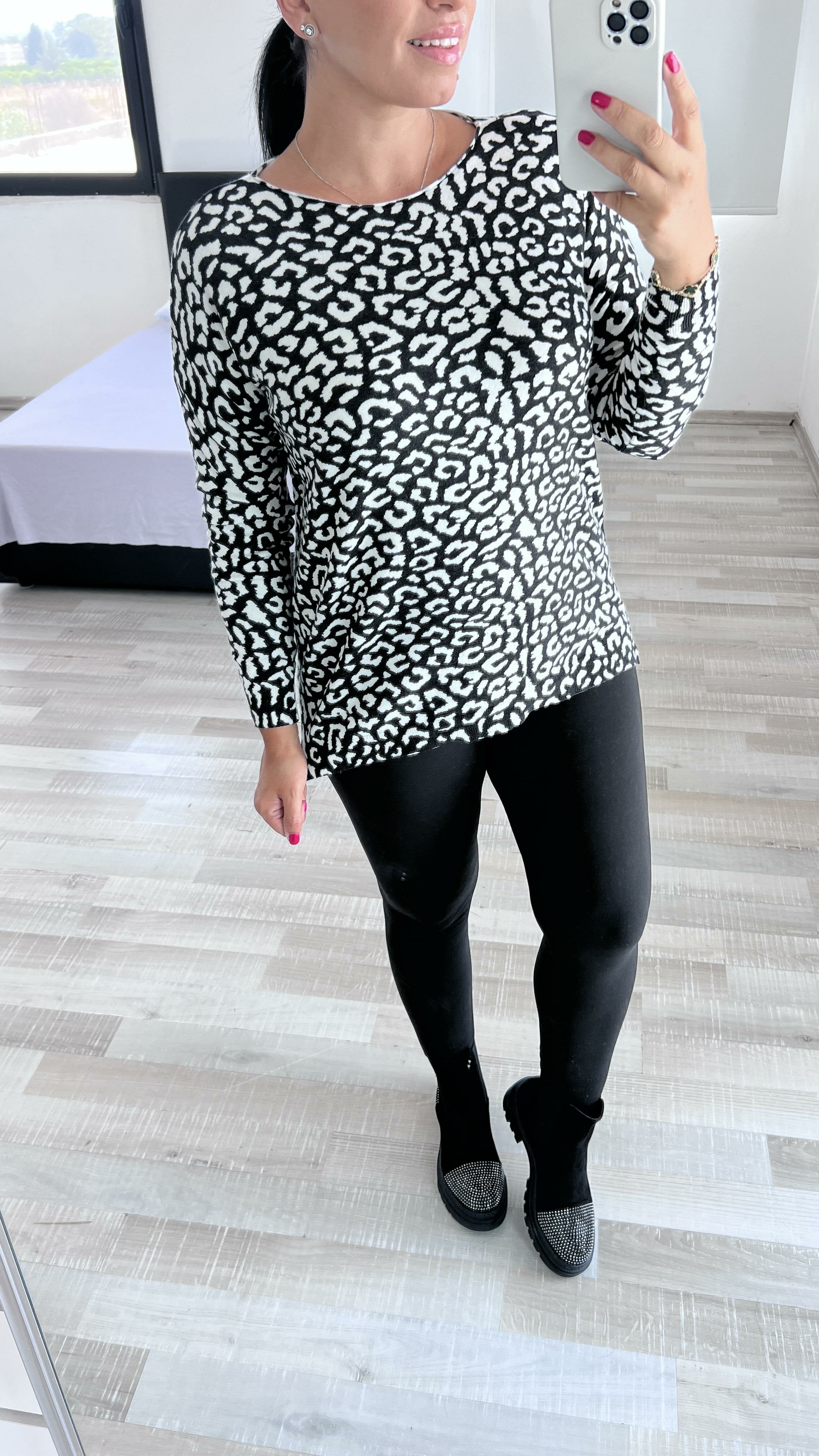 Harrington Leopard Print Wide Neck Jumper