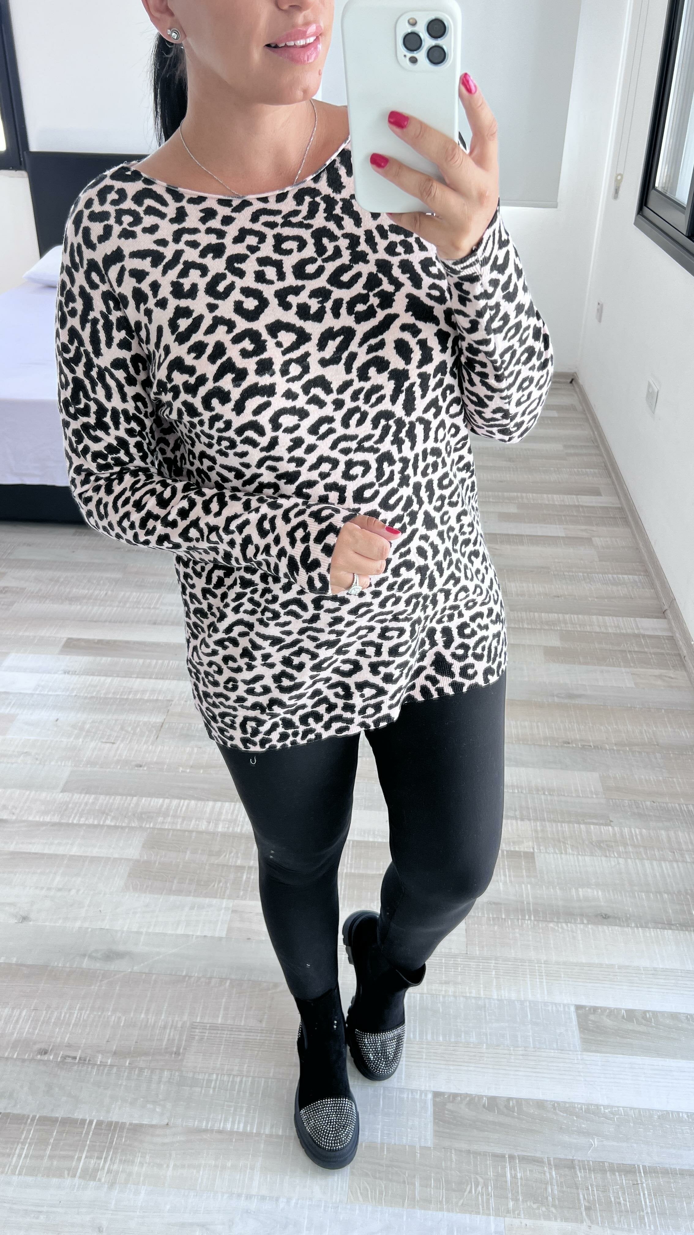 Harrington Leopard Print Wide Neck Jumper