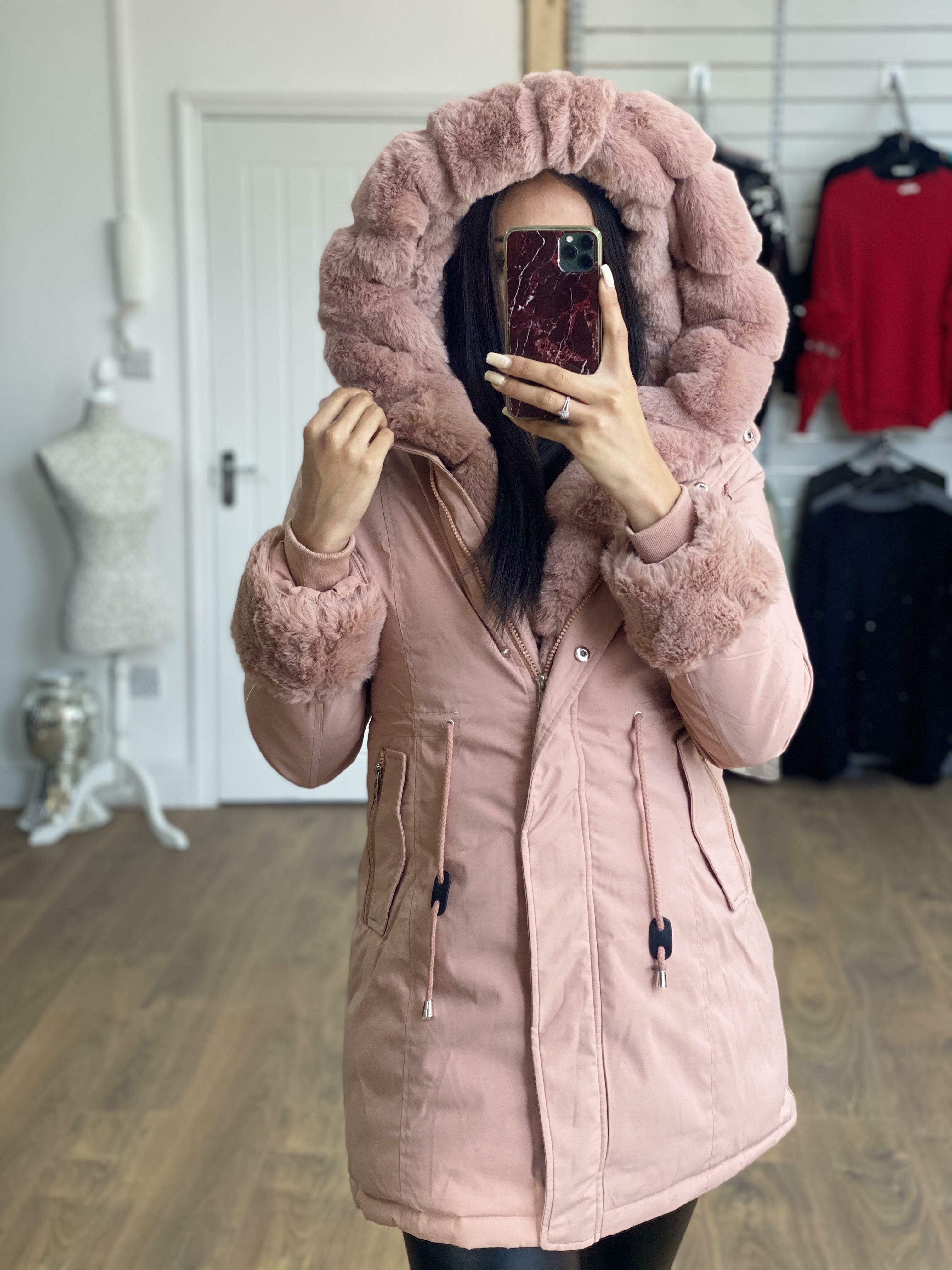 Jaya Baby Pink Faux Fur Hooded Toggle Coat