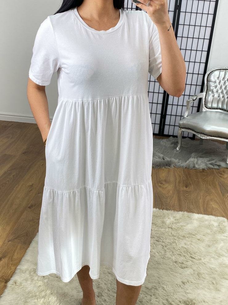 Katey Plain Jersey Tiered Smock T-shirt Dress