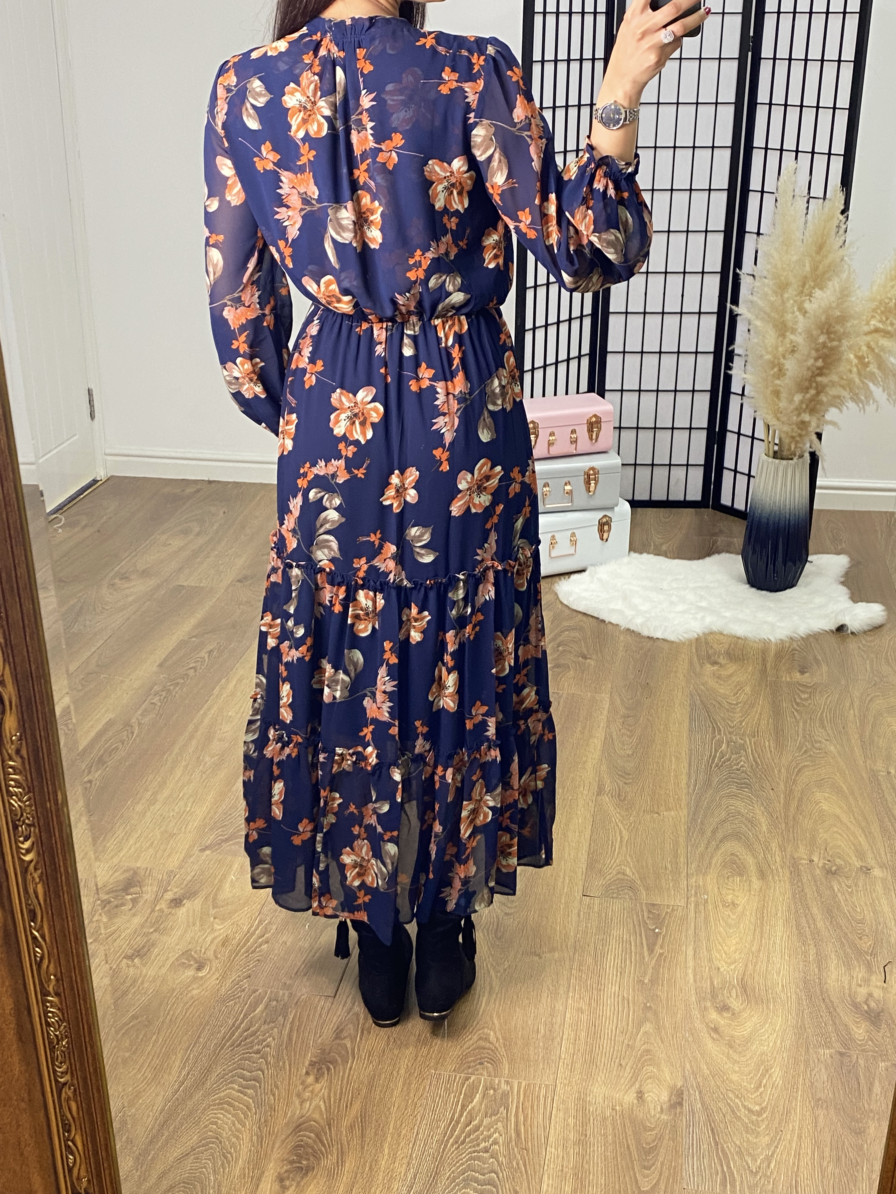 Gavriel Pussy Bow Neck Tiered Maxi Dress