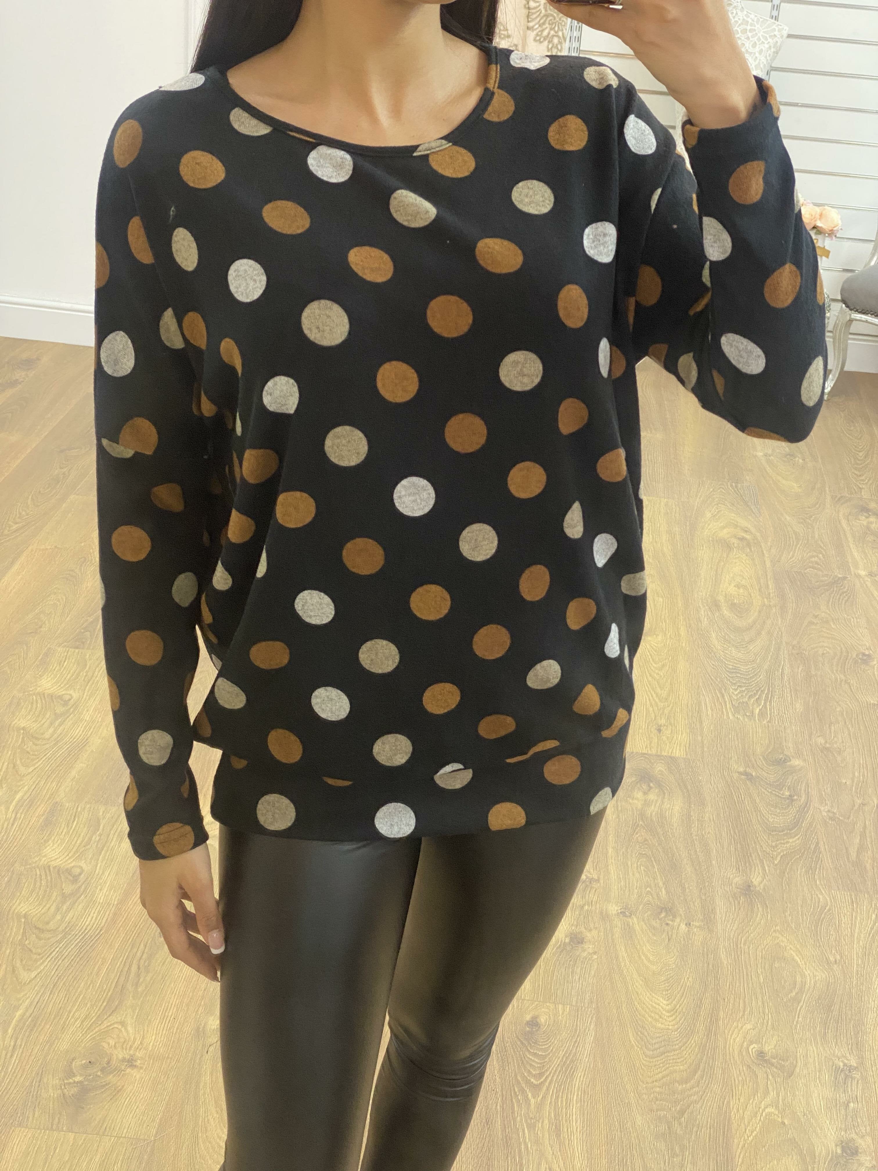 Mikah Black Polka Dot Thin Knit Top