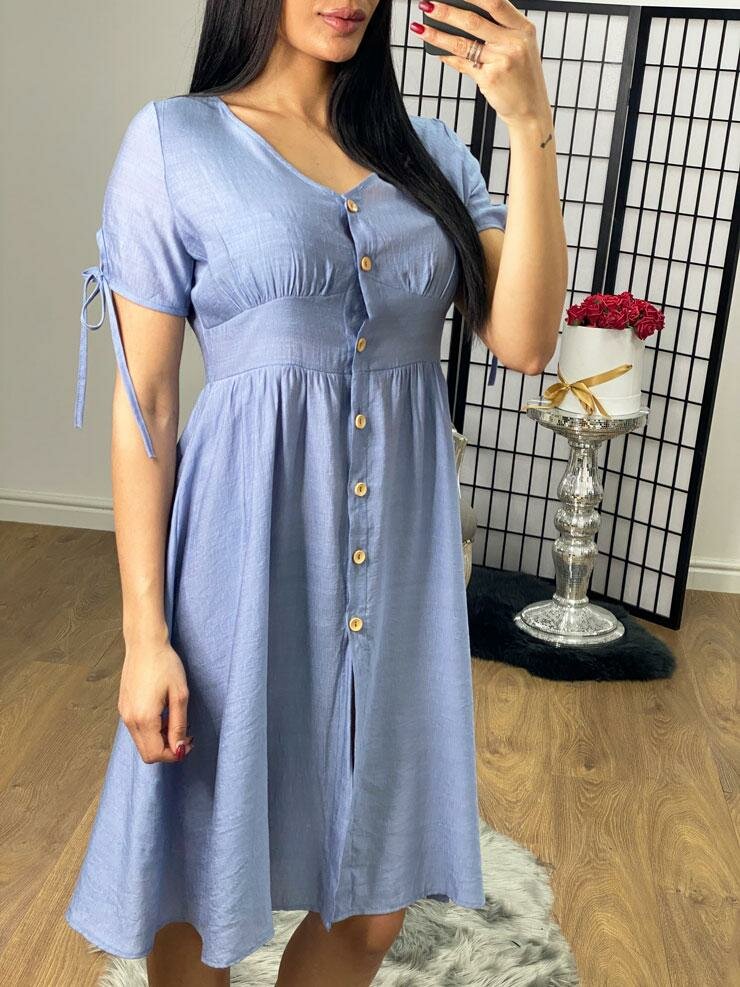 Alexanda Button Detailed Tie Sleeve Floaty Dress