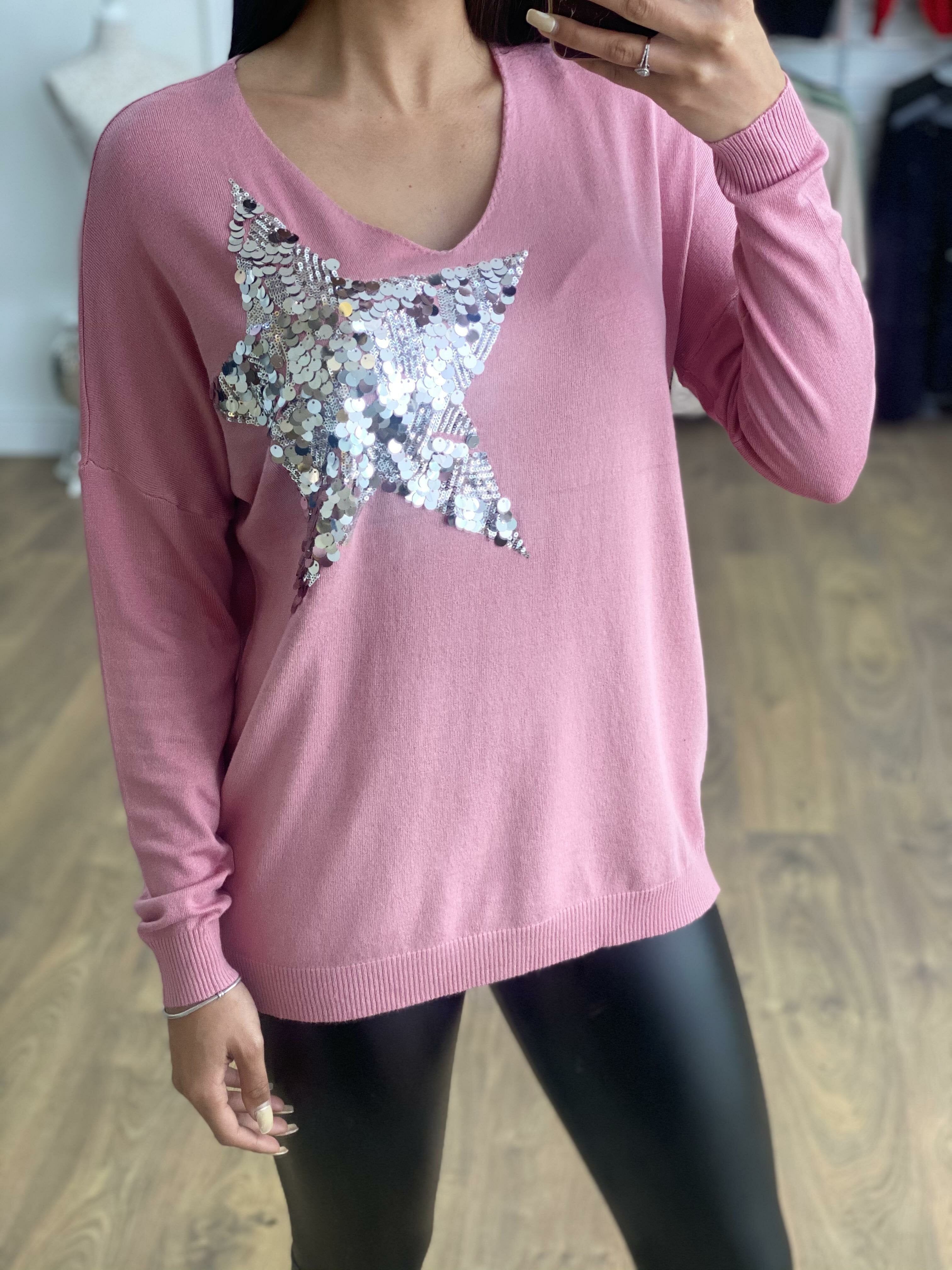 Annalise Sequin Star Detailed Thin Knit Jumper