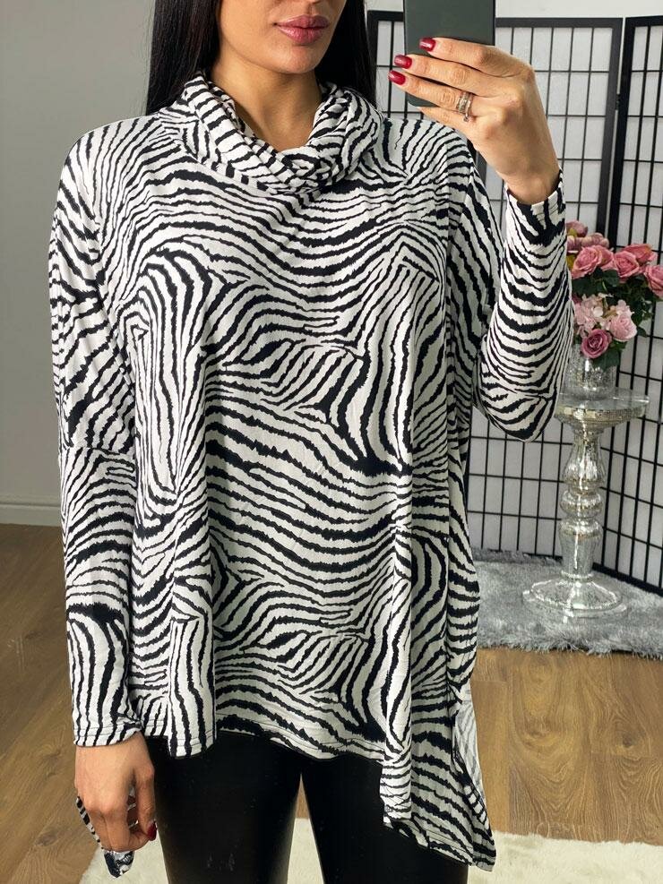 Alyson Zebra Print Roll Neck Top