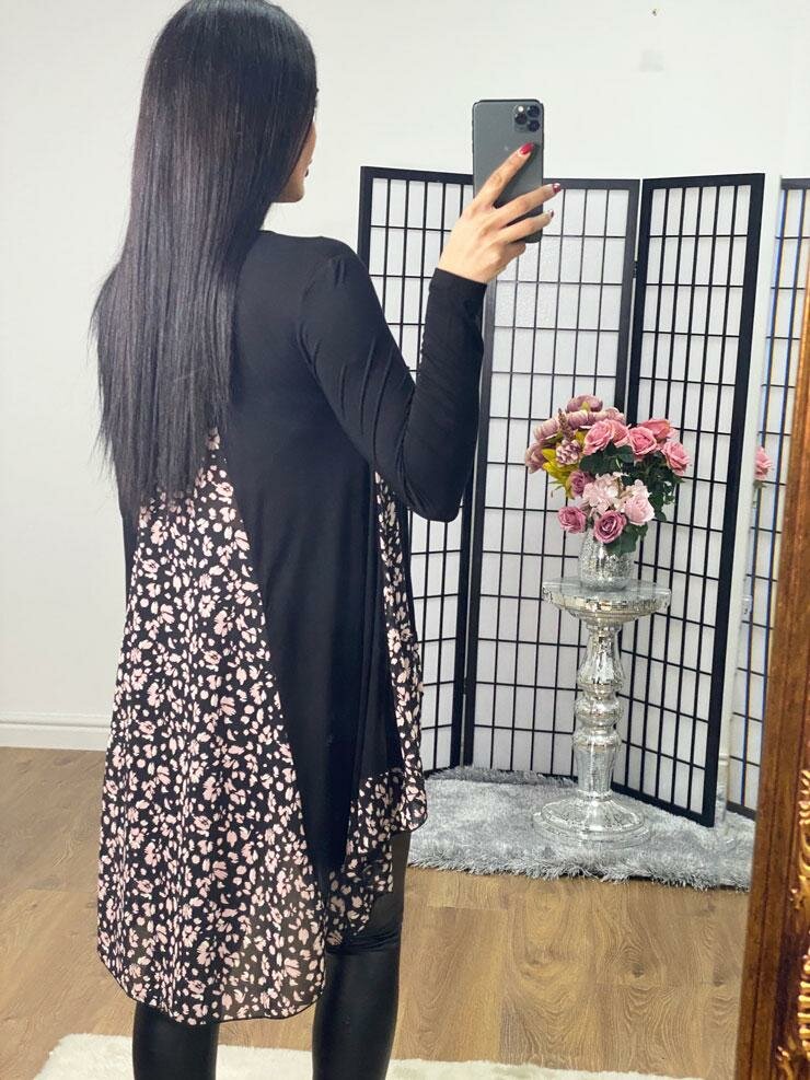 Vallance Floral Chiffon Back Detailed Dipped Hem Top