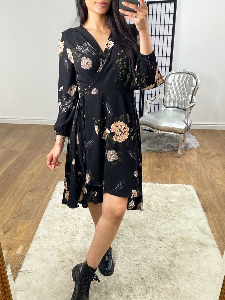 Zarissa Floral Print Frill Dipped Hem Wrap Tie Dress