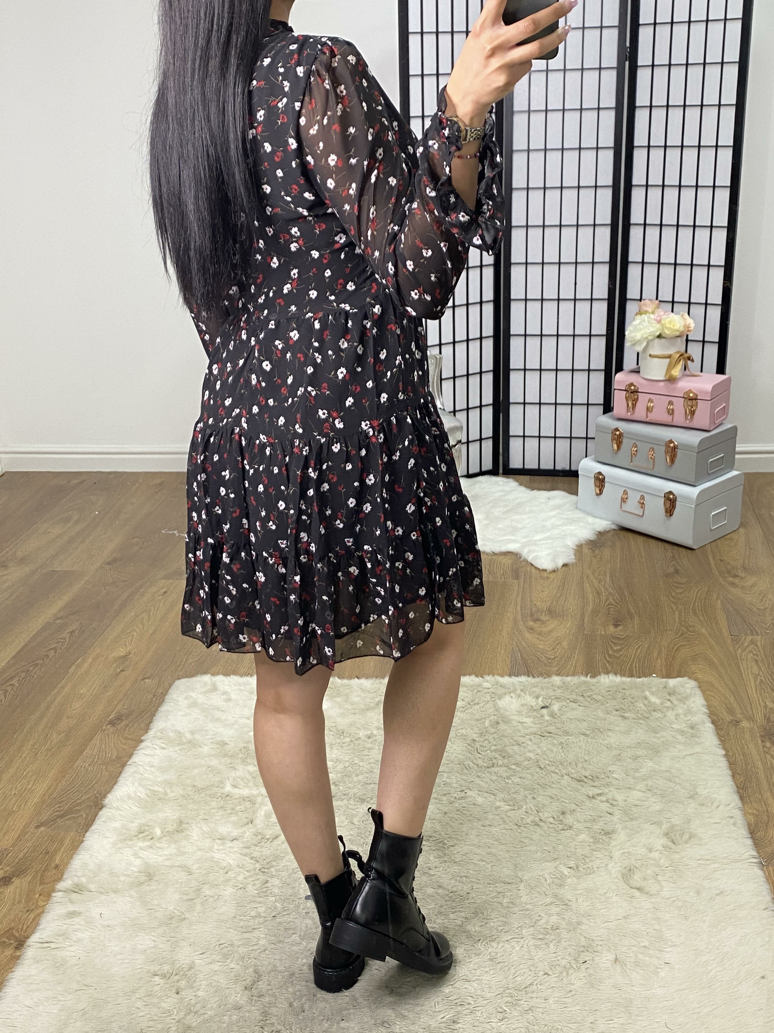 Jasper Black Floral Print Swing Dress