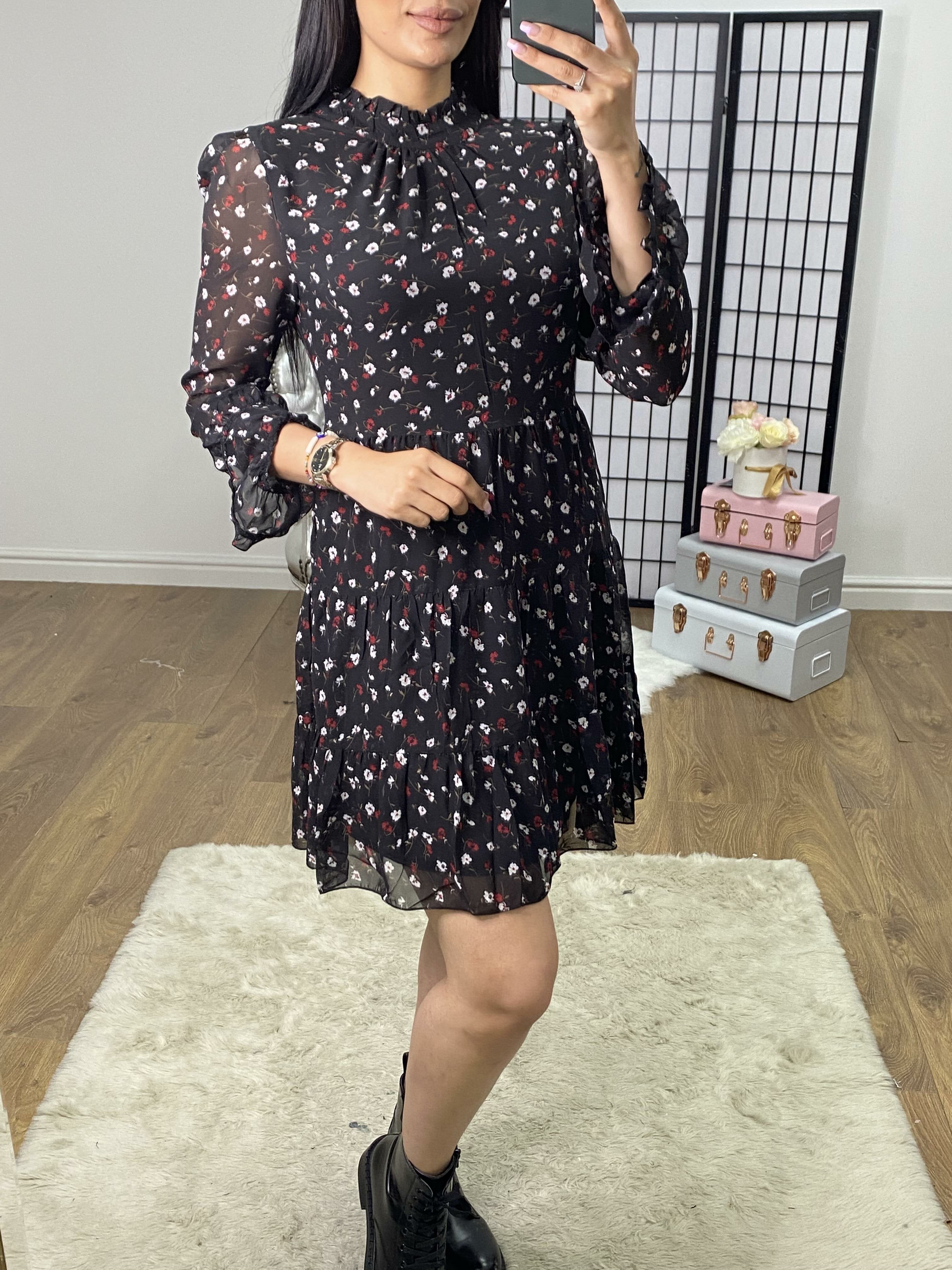 Jasper Black Floral Print Swing Dress