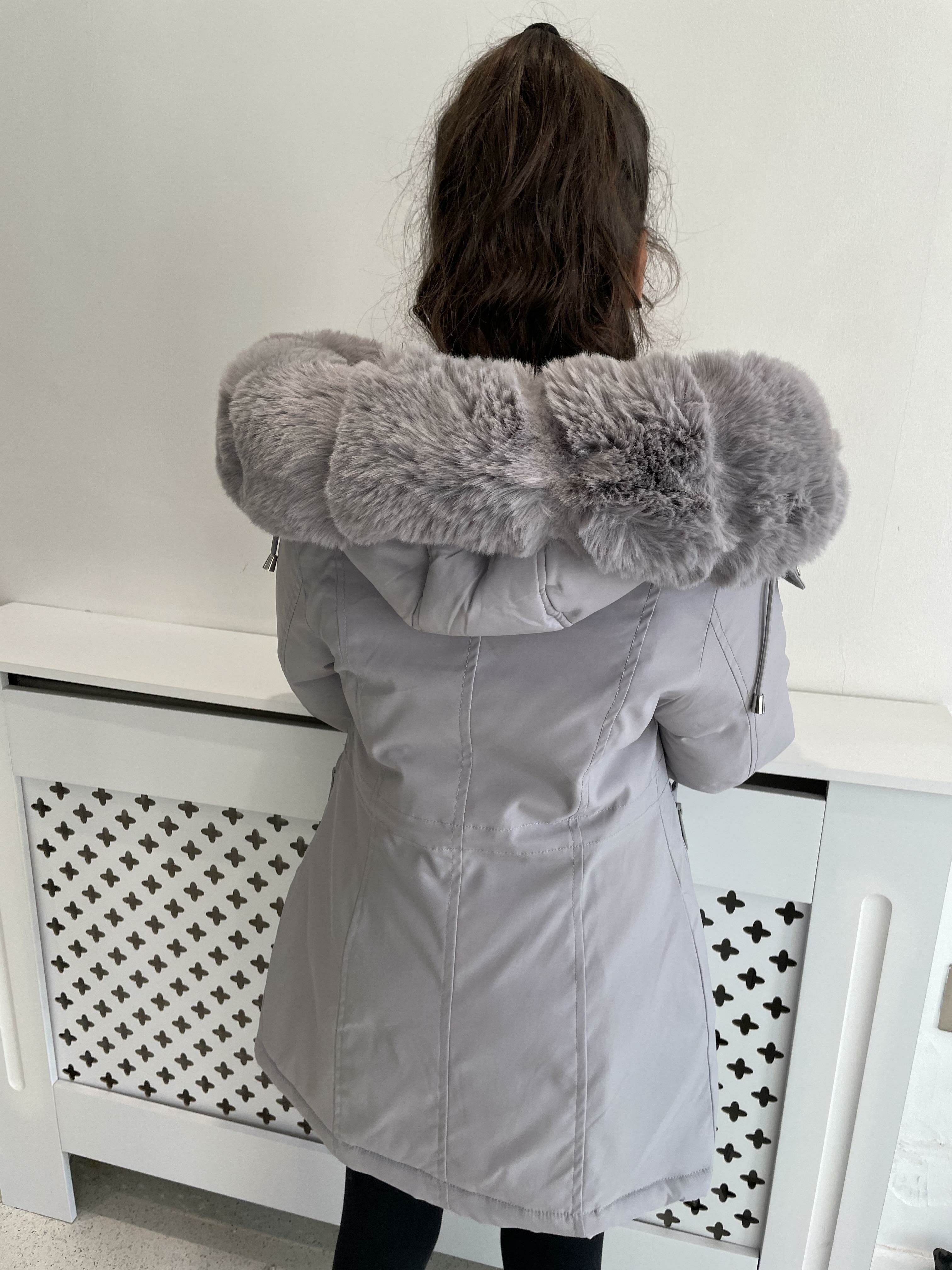 Jaya Grey KIDS Faux Fur Hooded Toggle Coat