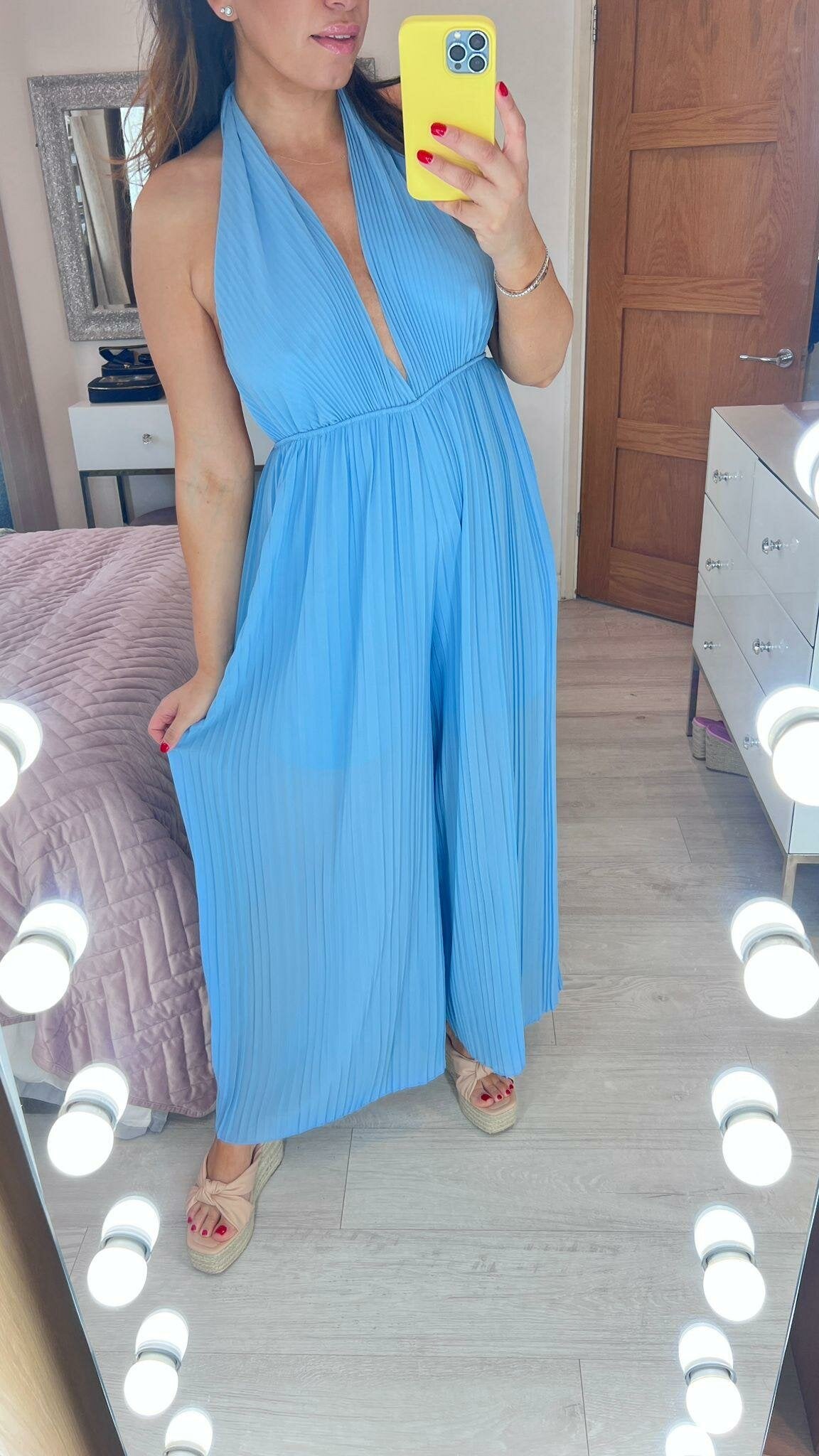 Jazz Plunge V Plisse Jumpsuit