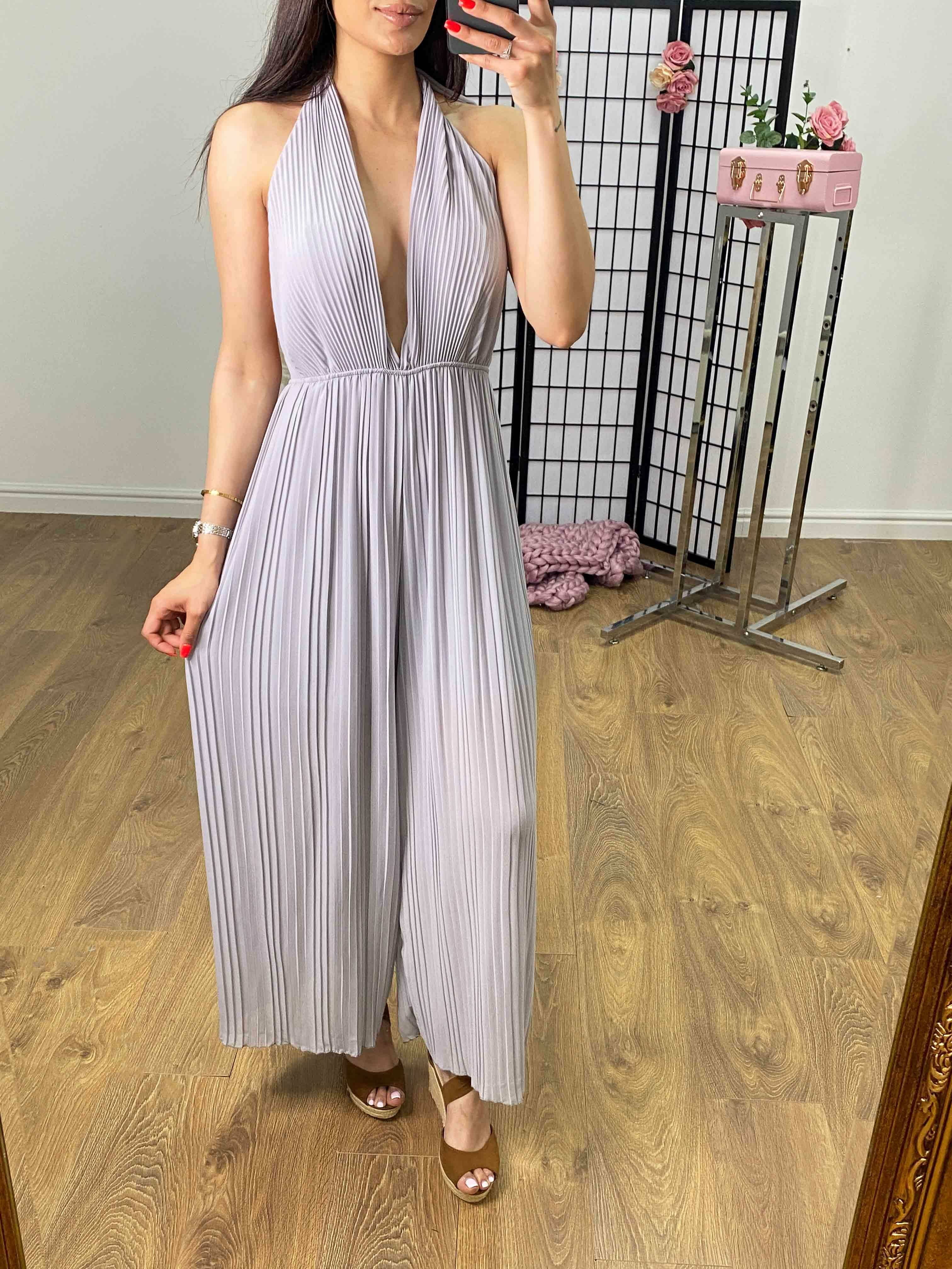 Jazz Plunge V Plisse Jumpsuit