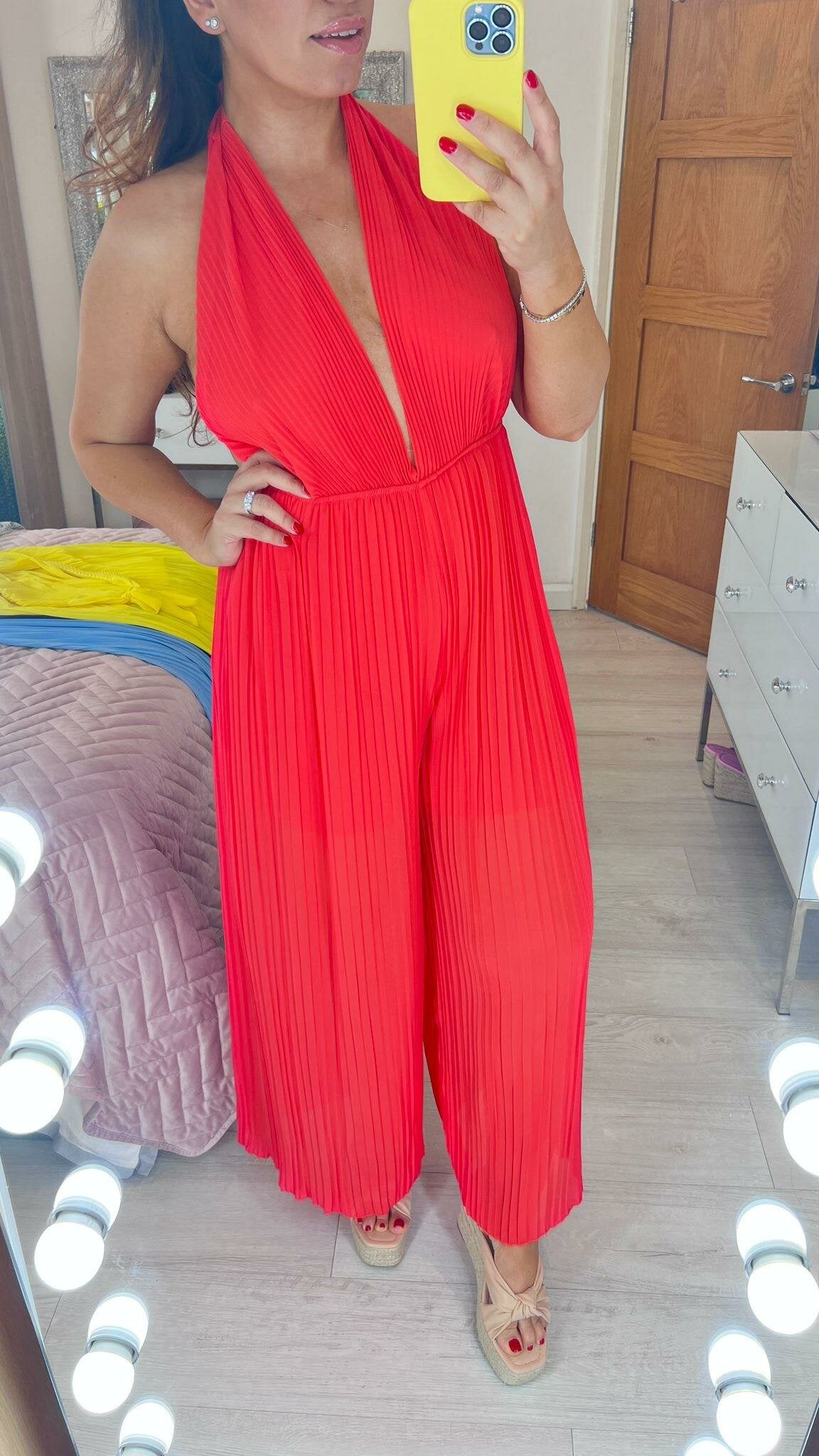 Jazz Plunge V Plisse Jumpsuit