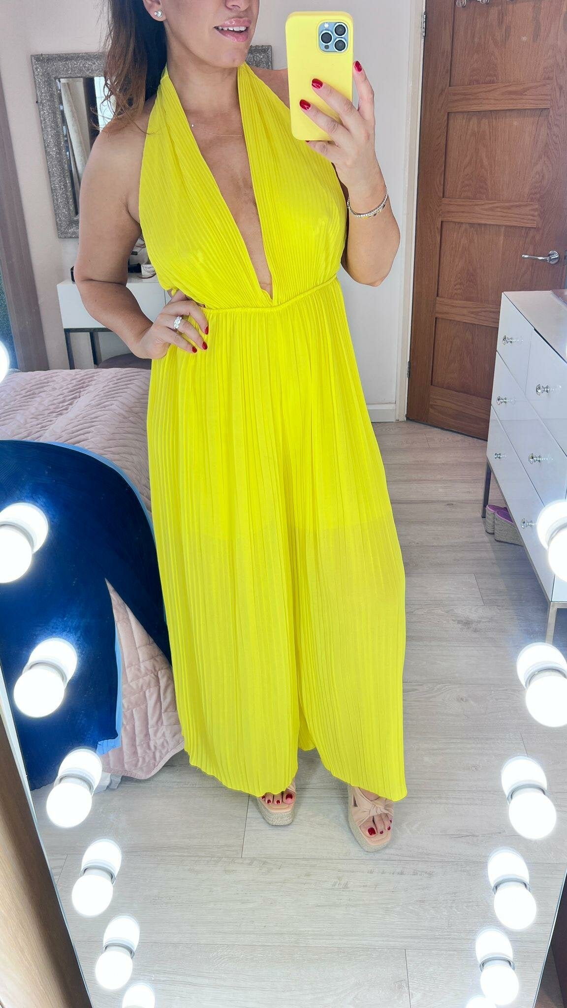 Jazz Plunge V Plisse Jumpsuit