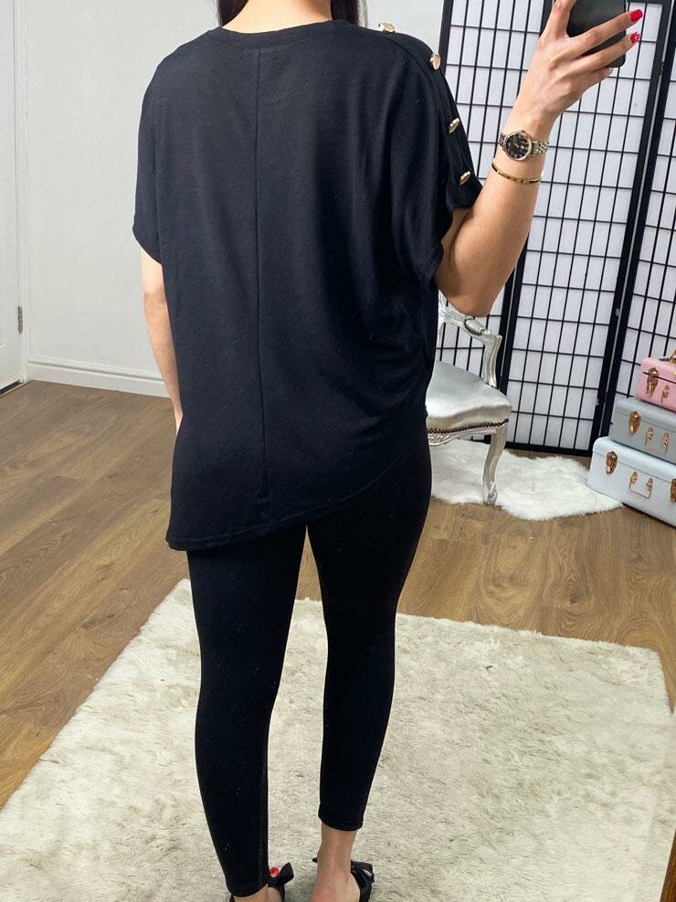 Jet Button Detail Asymmetric Hem Thin Knit Jumper