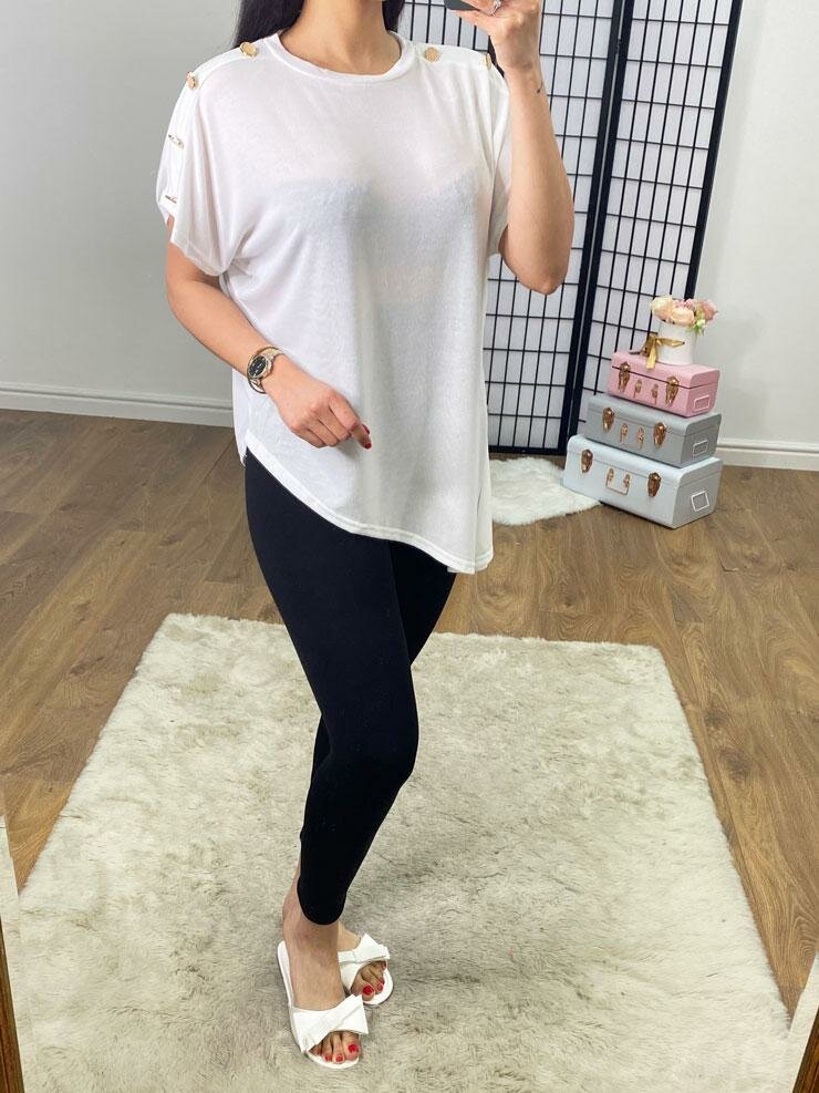 Jet Button Detail Asymmetric Hem Thin Knit Jumper