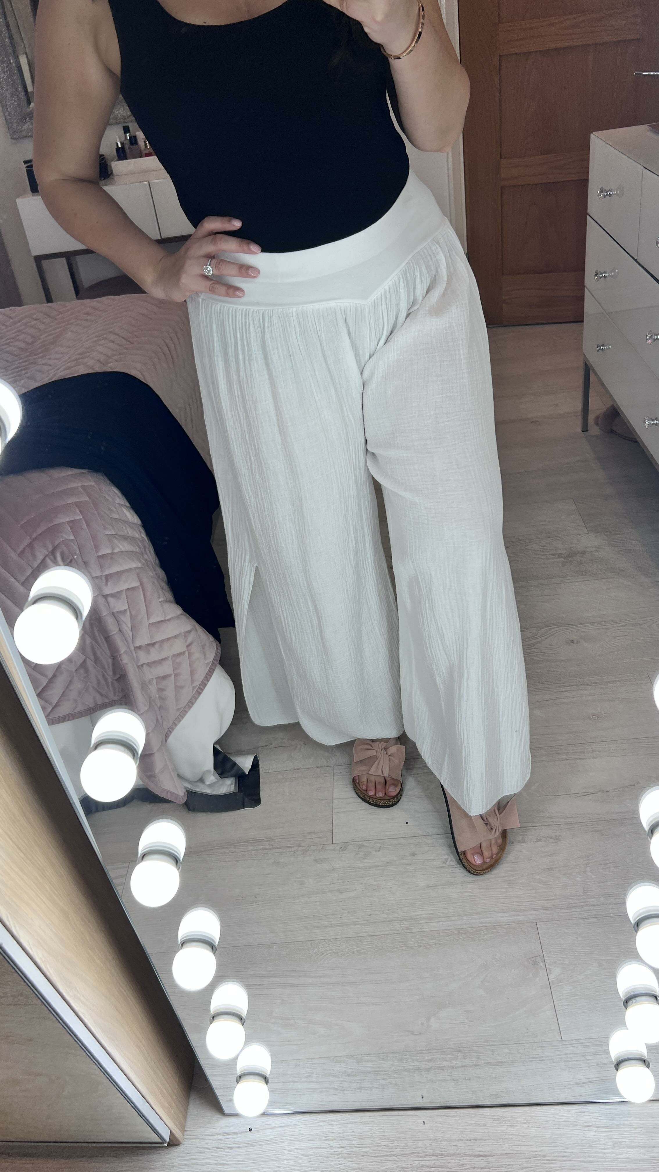 Jetter Cheesecloth Wide Leg Split Trousers