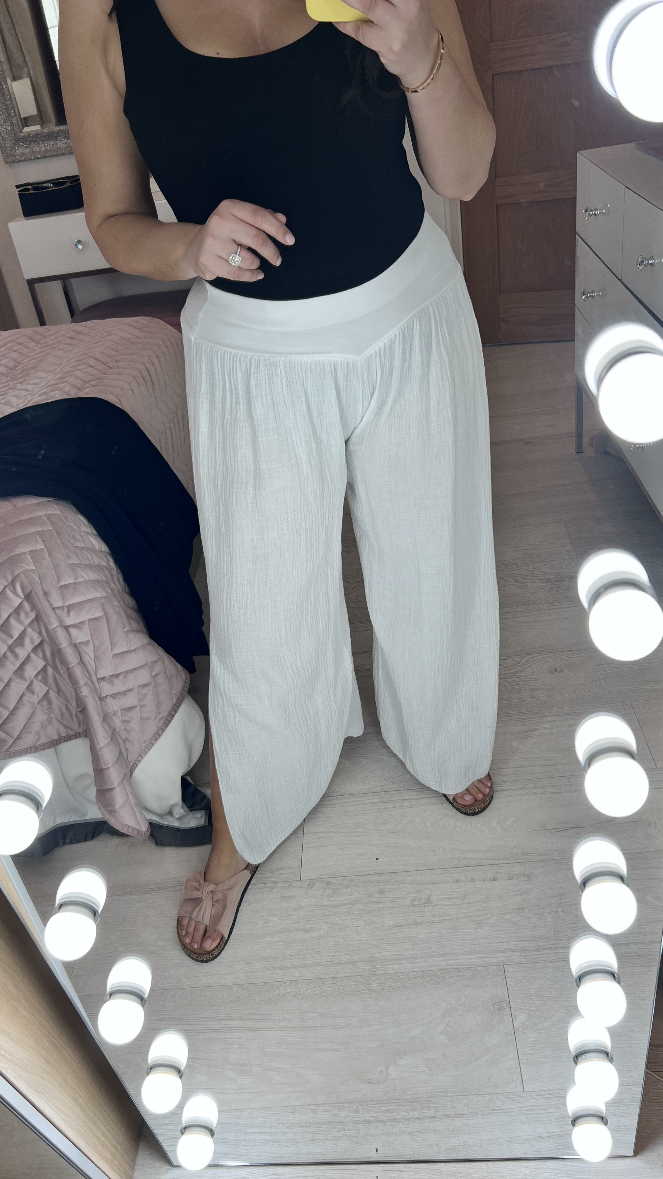 Jetter Cheesecloth Wide Leg Split Trousers