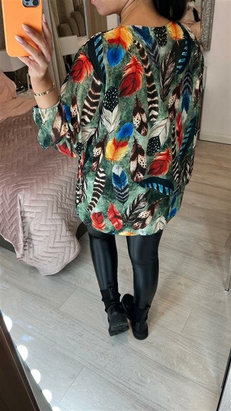 Kacey Feather Print Chiffon Pleated Front Blouse