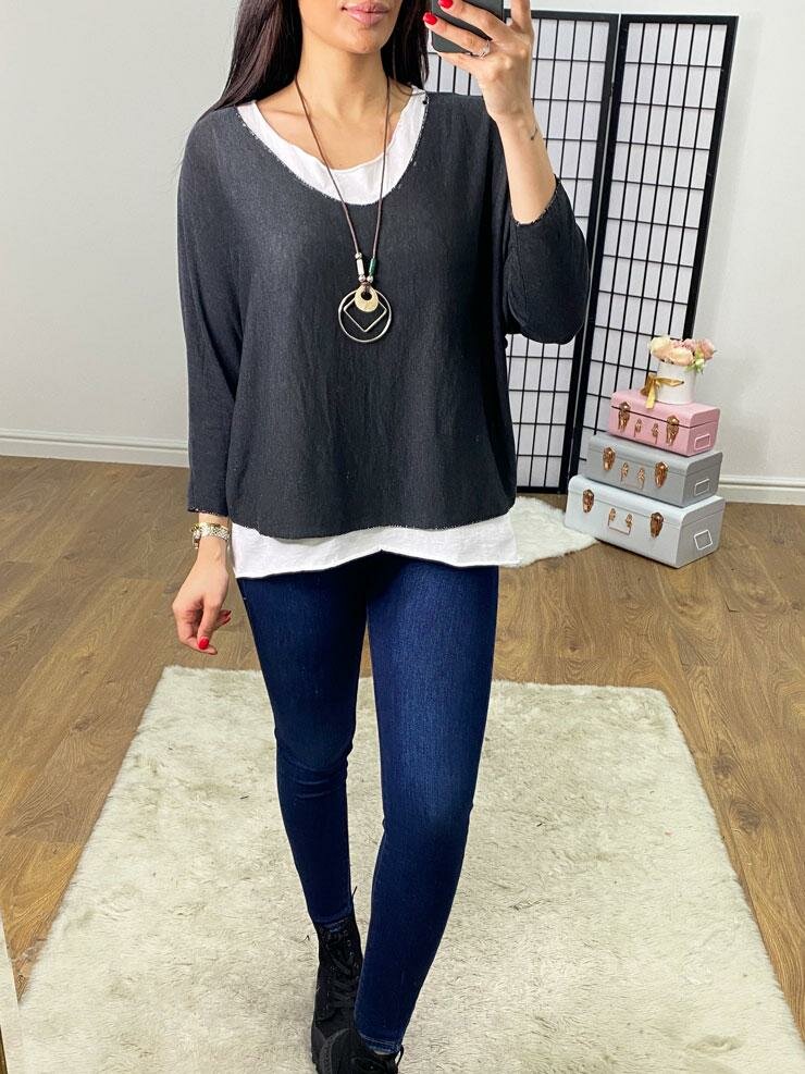 Kailani Plain Double Layer Necklace Fine Knit Jumper