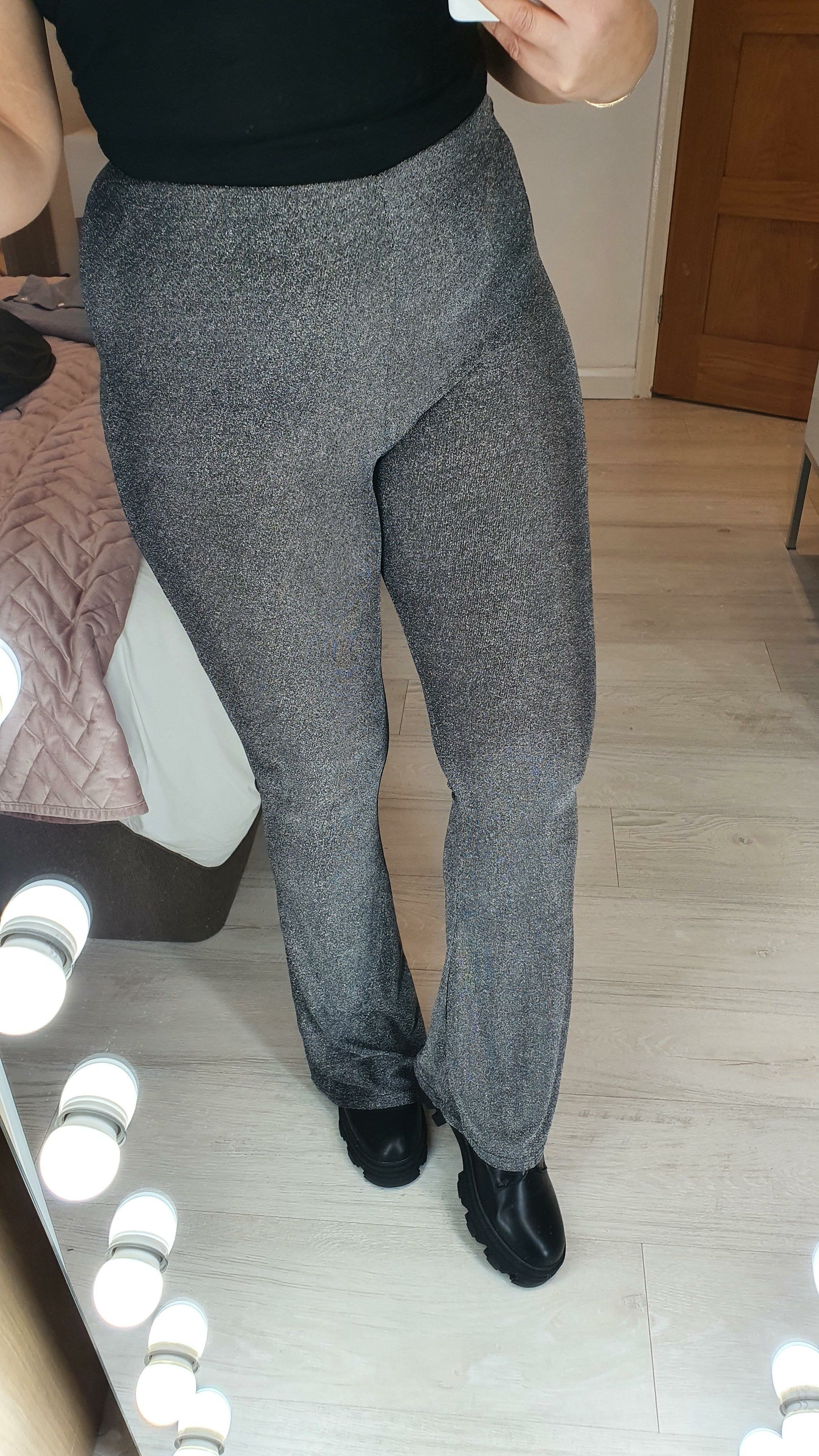 Korel Dark Grey Silver Shimmer Flared High Waist Trousers