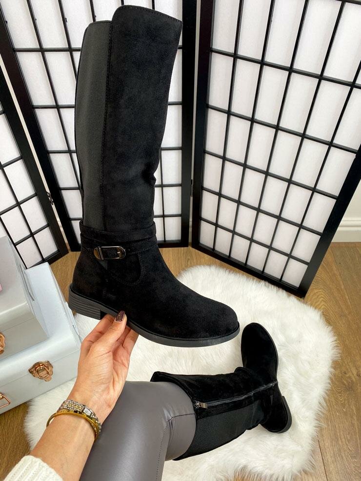 Karla Faux Suede Mid Buckle Elasticated Boots