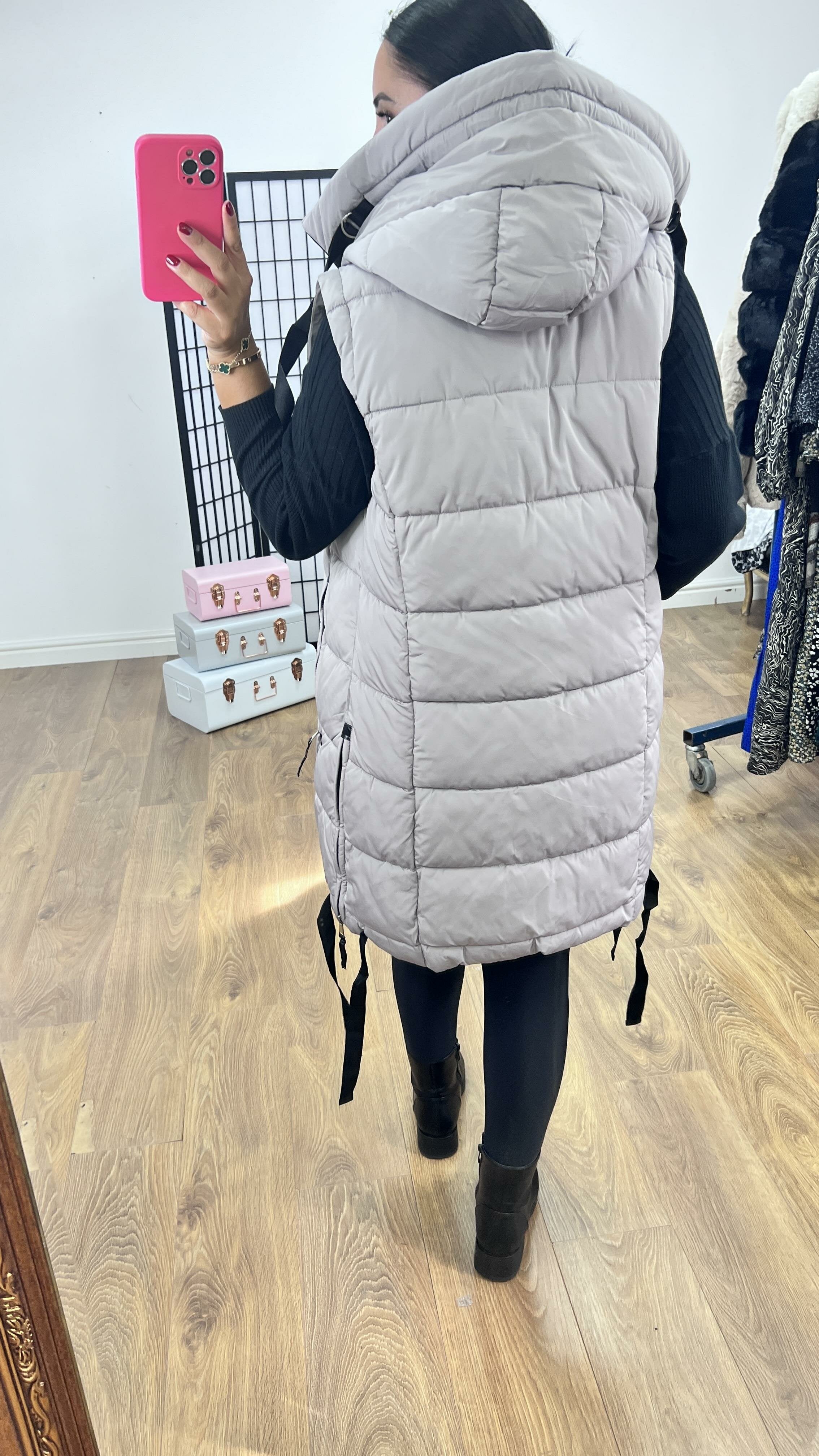 Katlyn Grey Oversized Puffer Gilet Coat