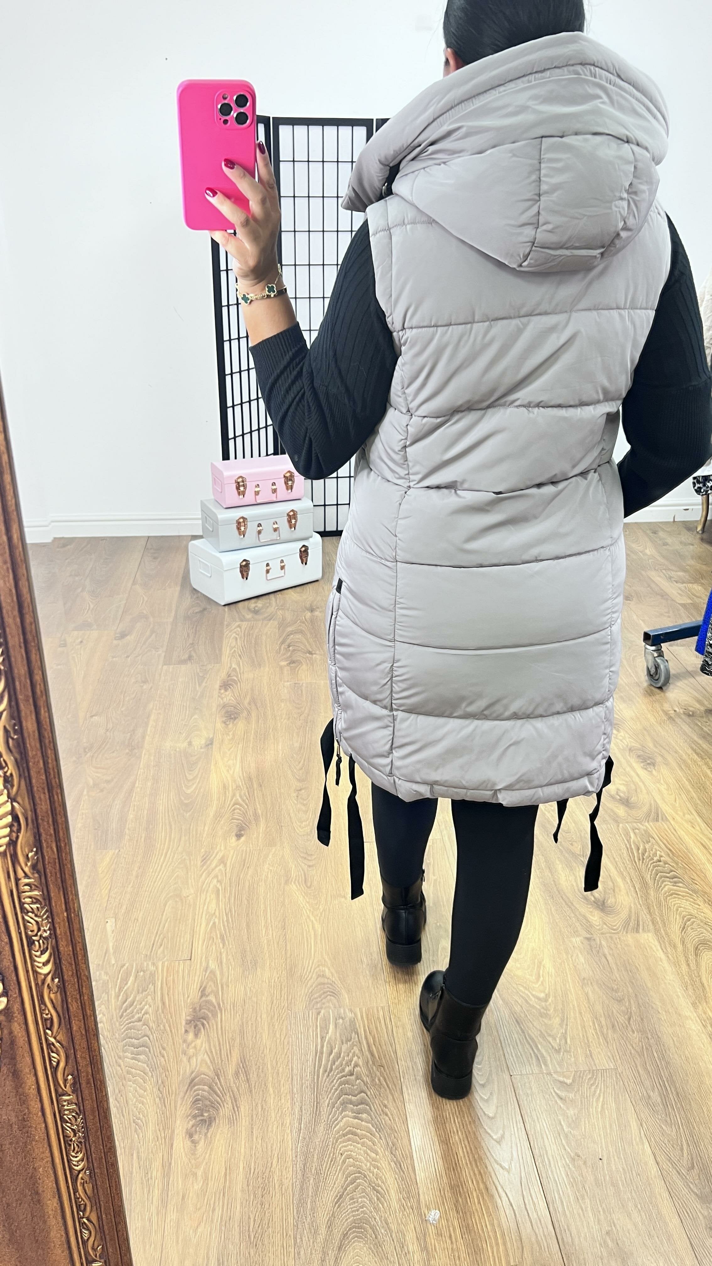 Katlyn Grey Oversized Puffer Gilet Coat
