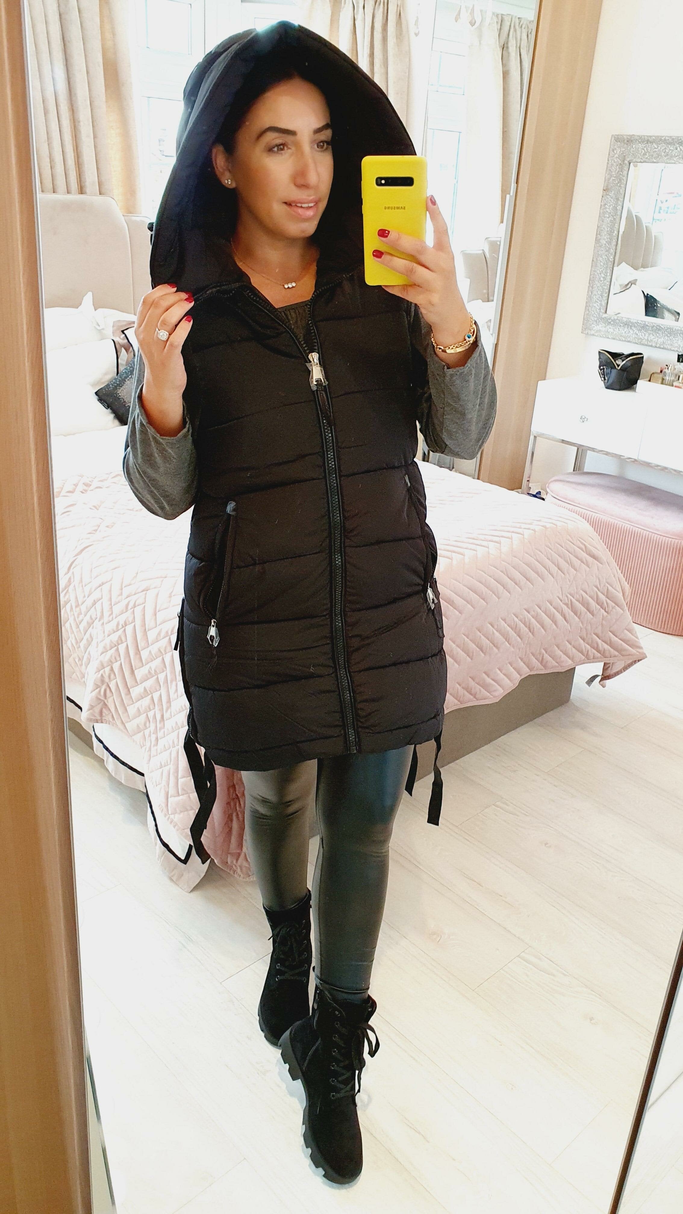Katlyn Black Oversized Puffer Gilet Coat
