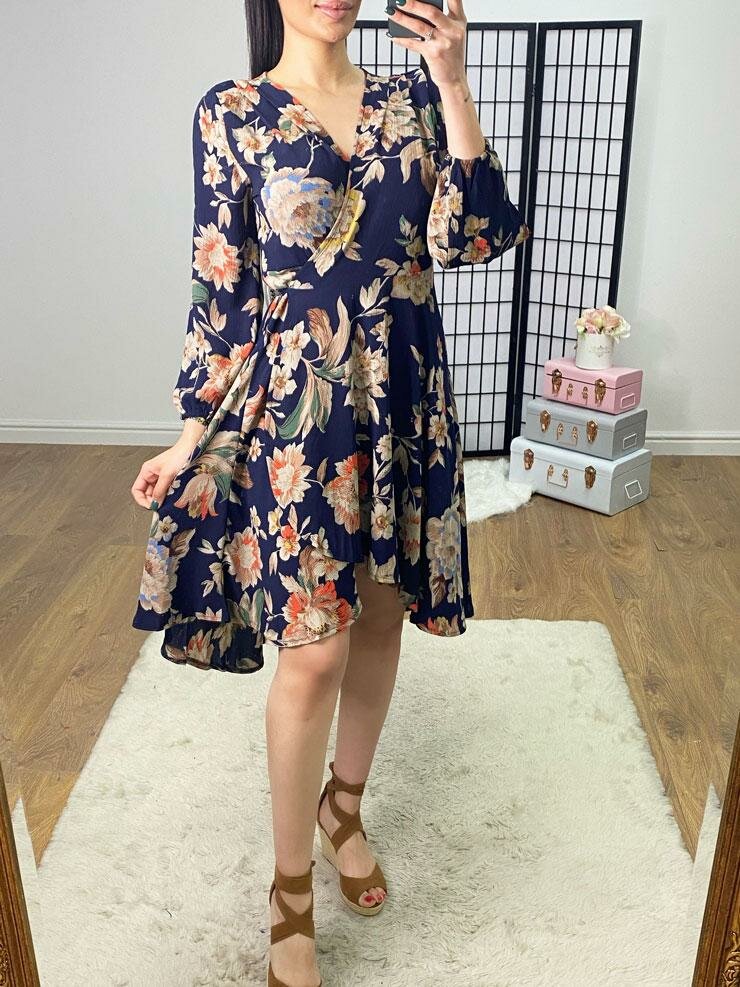 Kayden Navy Floral Print Wrap Dress