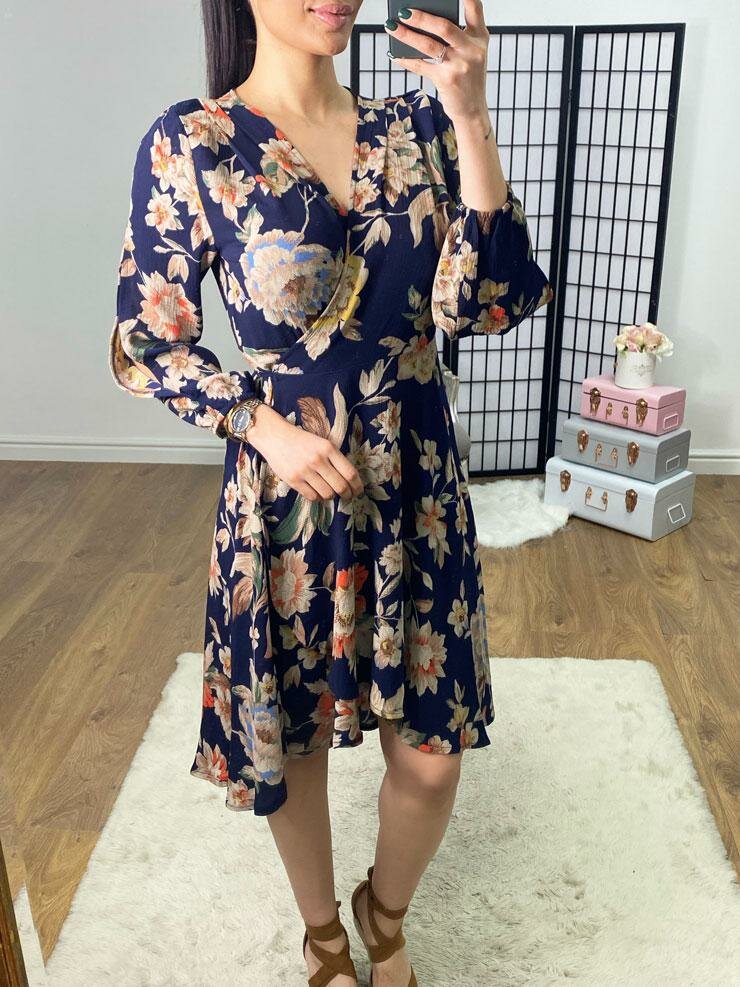 Kayden Navy Floral Print Wrap Dress