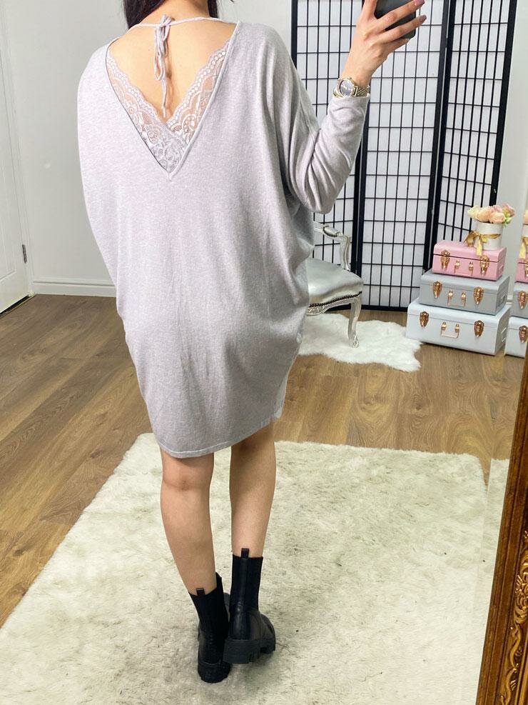 Kendall Oversized Batwing Lace Back Plain Jumper Dress